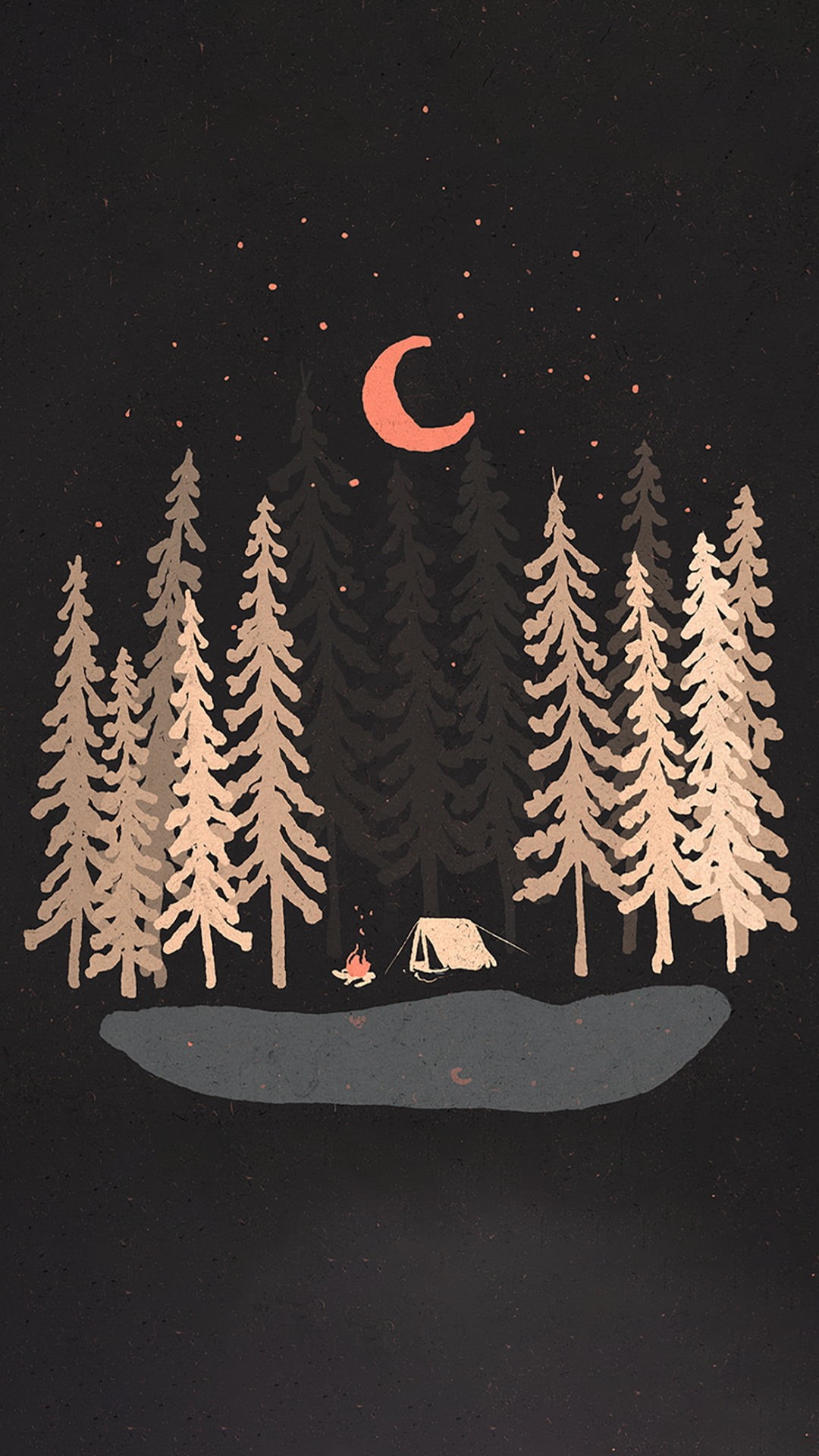 creativity, fire, sky, digital art, art and craft, night, shape, portrait display, tranquility, black color, land, forest, beauty in nature, tent, 1080P, Phone HD Wallpaper