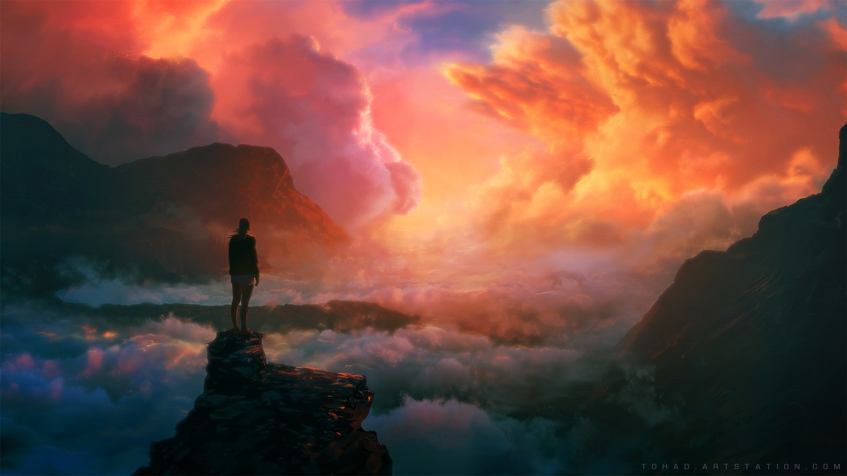 digital art, Landscape, 720P, 1728x972 px, px, women, art, hd, mountains, Clouds, sky, sports, x, baseball, digital, sun, sunset, water, HD Wallpaper