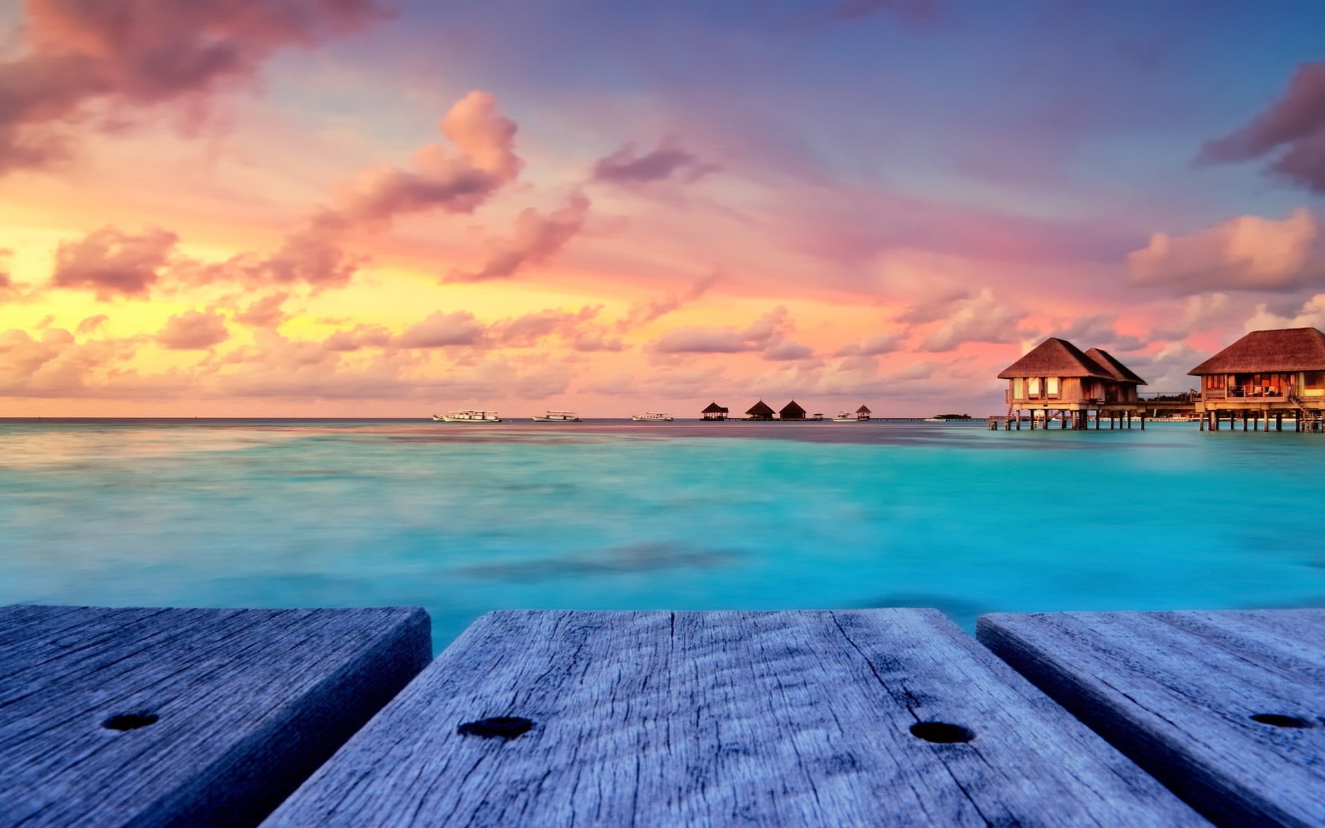 pier, turquoise Colored, hotel, scenics, architecture, nature, pink, scenics - nature, tourism, caribbean Sea, chair, tranquil Scene, sea, outdoors, Maldives, HD Wallpaper