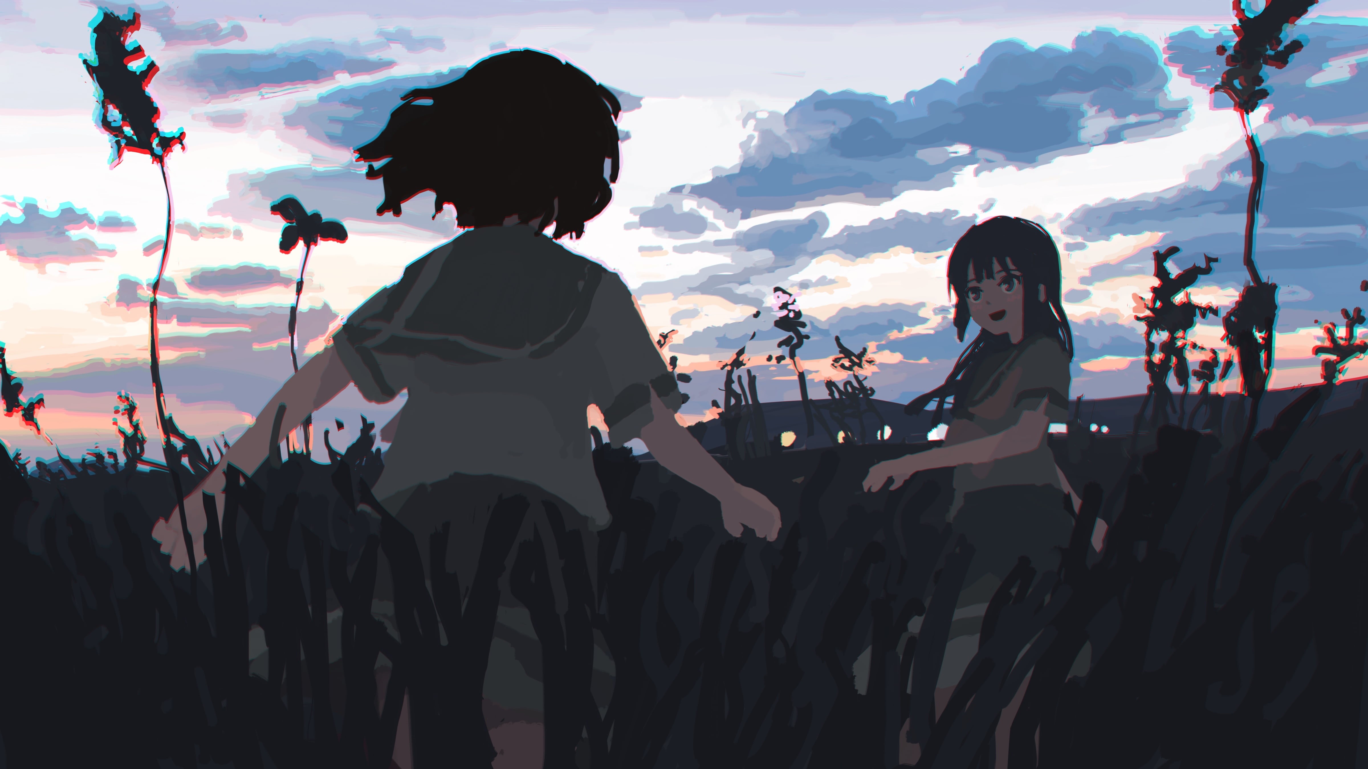 4K, Oumae Kumiko, Kousaka Reina, anime girls, Hibike! Euphonium, moescape, chromatic aberration, anime, HD Wallpaper