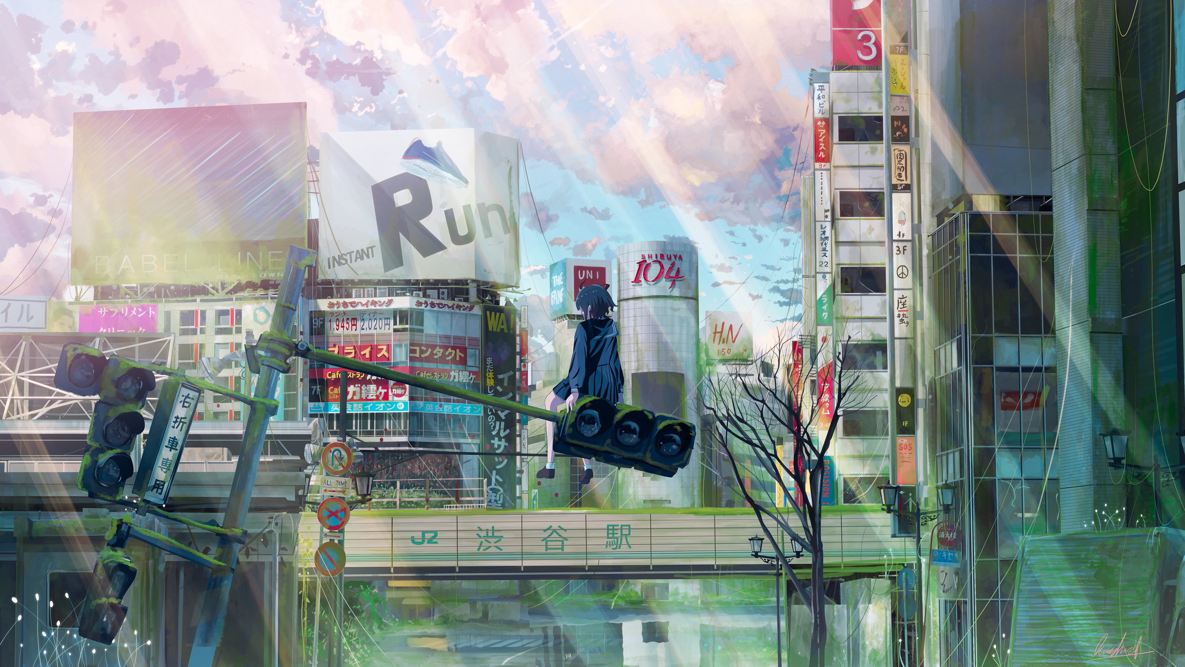 ruins, sailor uniform, moescape, 4K, HD Wallpaper