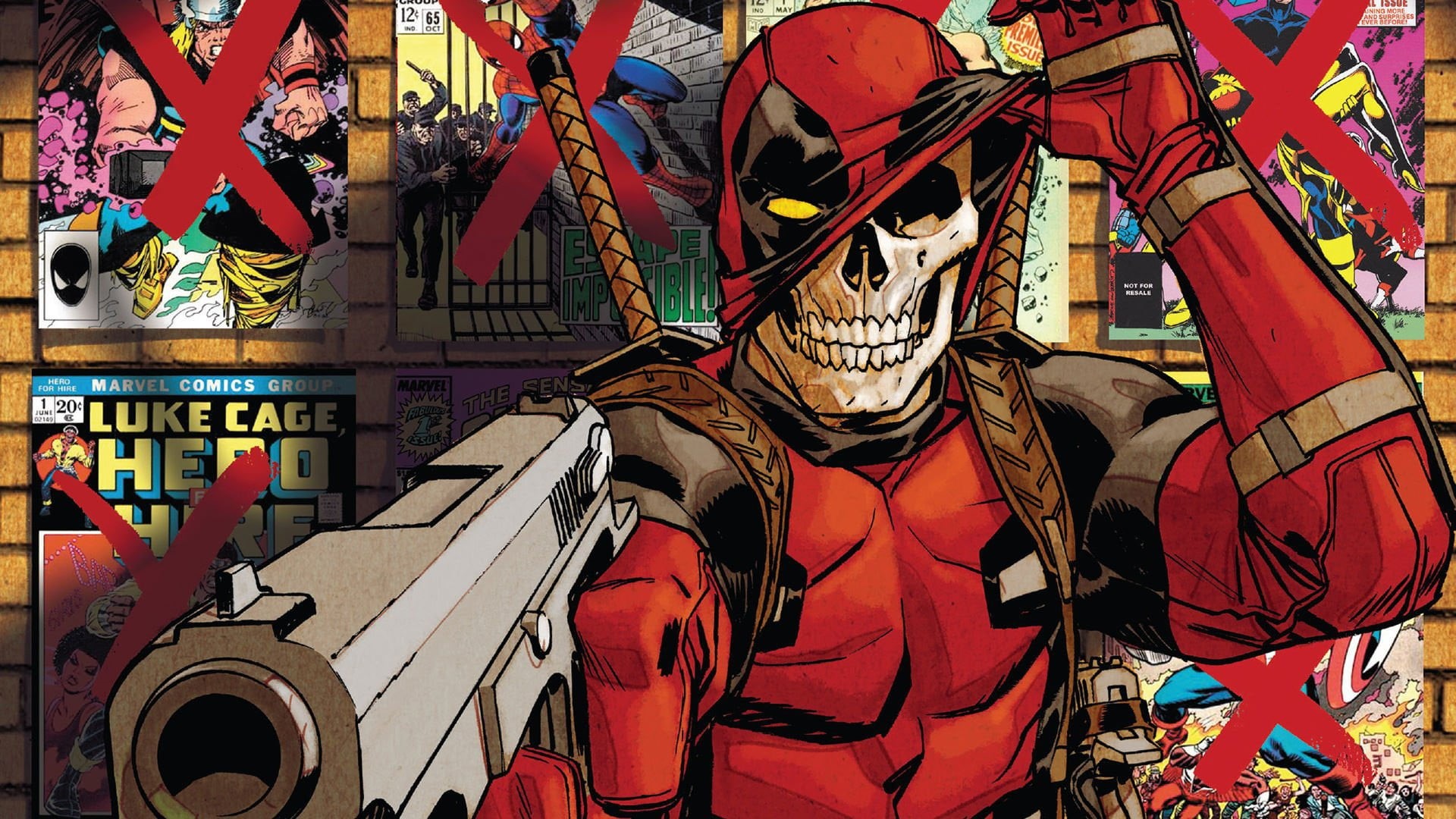 fantasy art, Marvel, sake, artwork, costume, comics, hood, gun, fantasy, Deadpool, weapon, antiheroes, 1080P, mask, HD Wallpaper