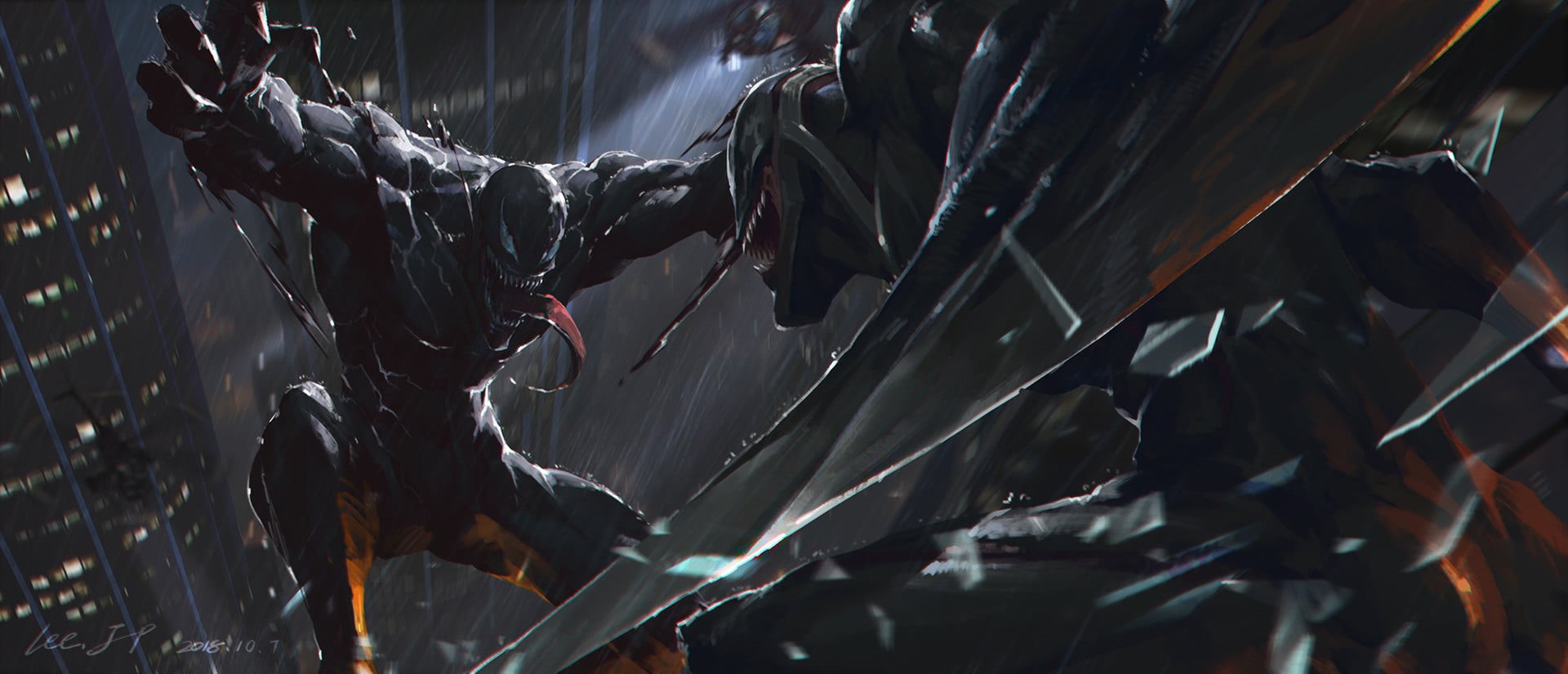 Marvel Comics, outdoors, creature, Venom, 1080P, metal, motion, side view, no people, occupation, night, backgrounds, long exposure, technology, nature, HD Wallpaper