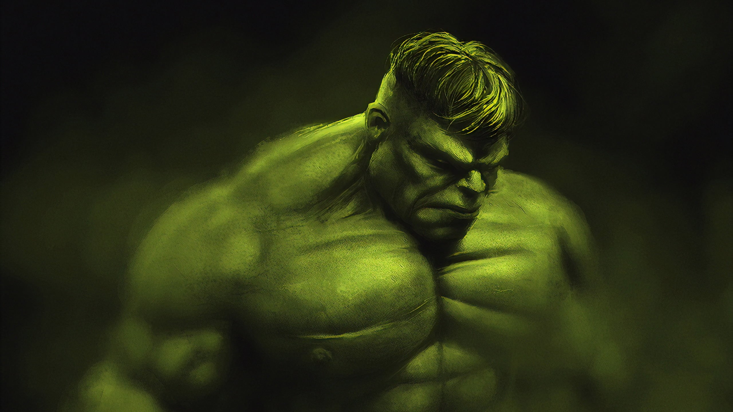 digital art, Marvel Cinematic Universe, fictional character, artwork, The Avengers, superhero, Bruce Banner, Hulk, Marvel Comics, green, digital, dark, HD Wallpaper