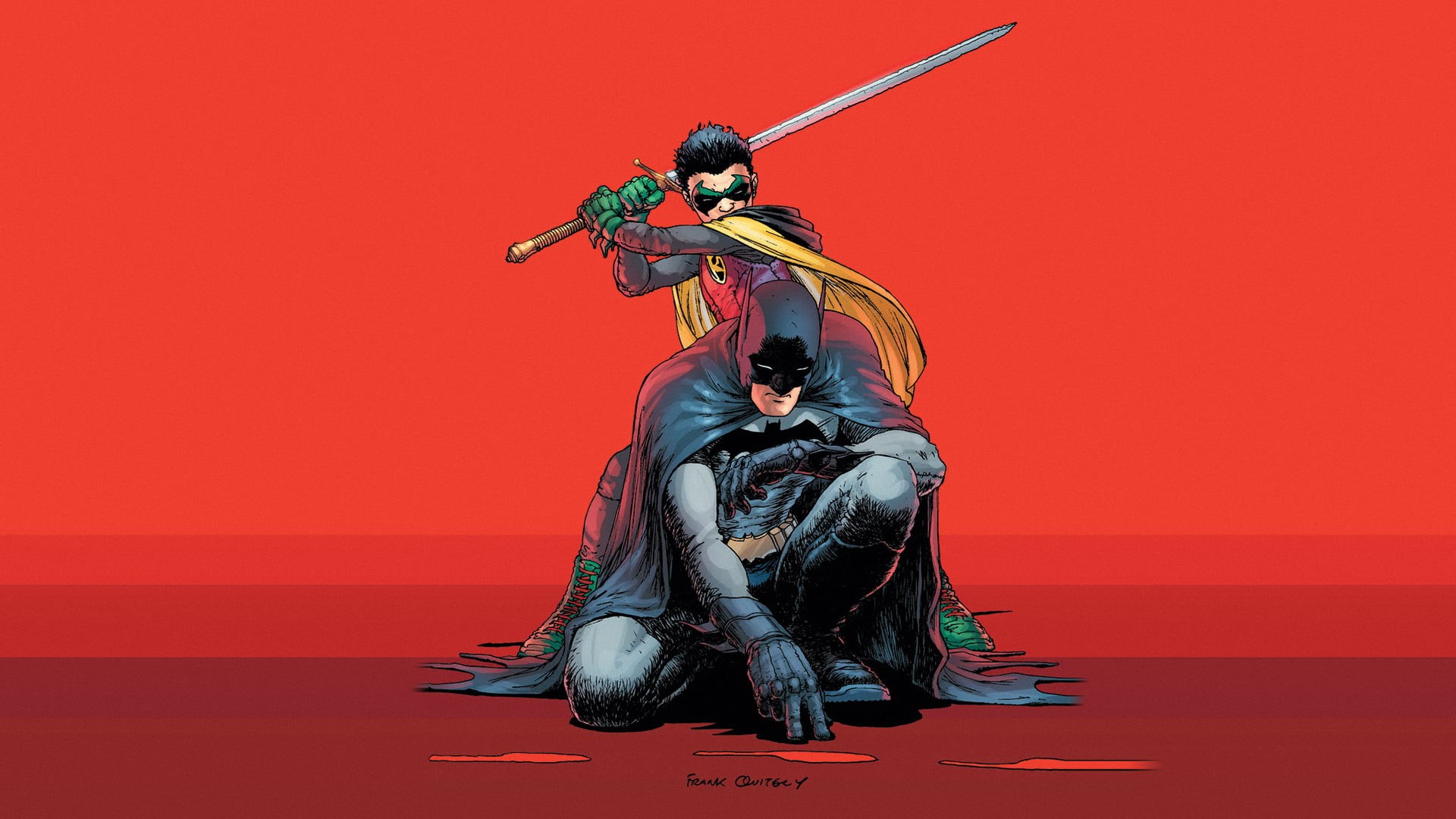 aggression, copy space, sword, warrior, body Armor, males, people, emotion, adult, colored background, full length, power, fighting, red, Damian Wayne, HD Wallpaper