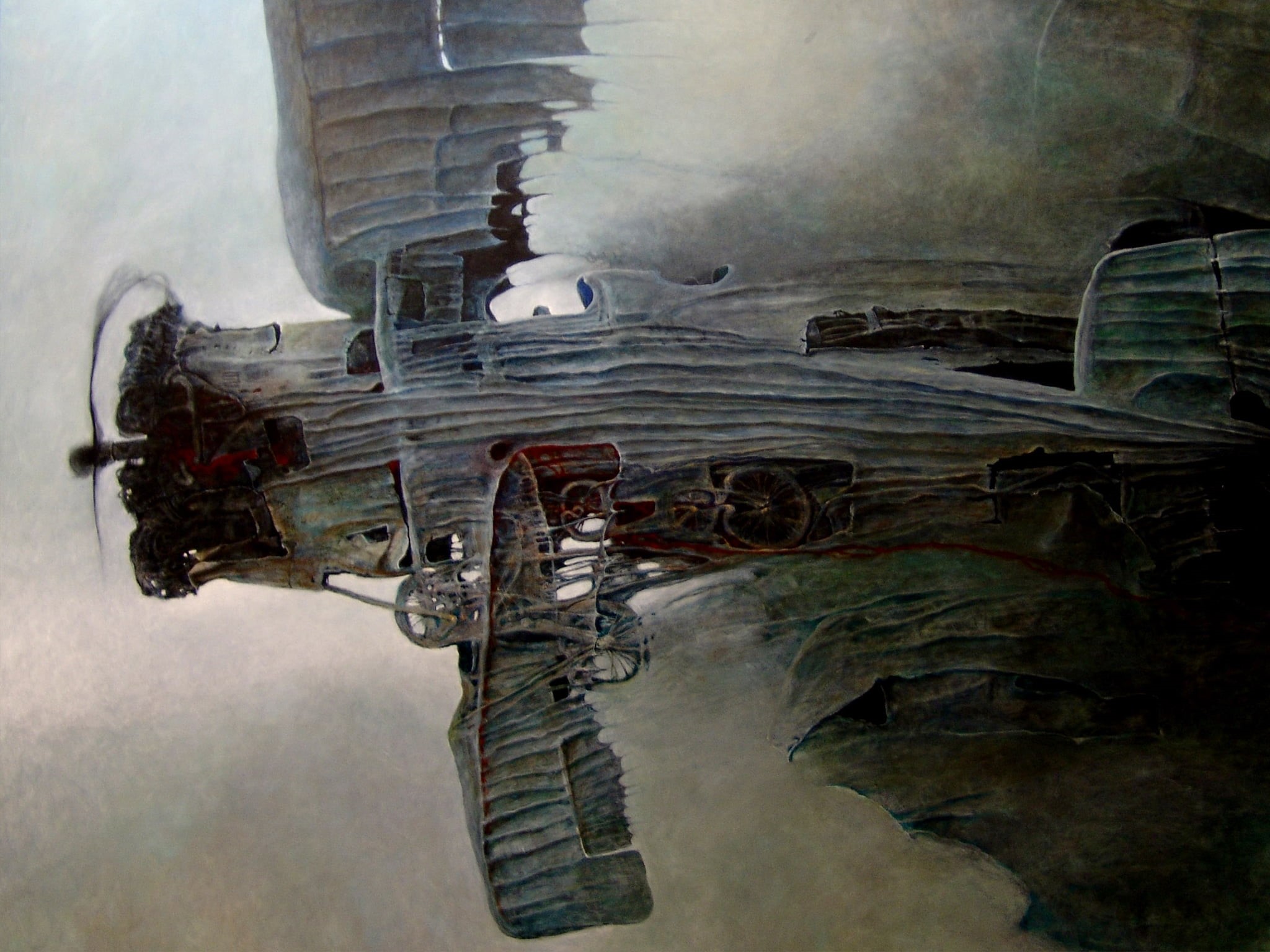 war, detailed, Zdzisław Beksiński, aircraft, dreamy, 1080P, gloomy, nightmare, traditional art, artwork, airborne, fantasy art, planes, dark, dreamscape, HD Wallpaper