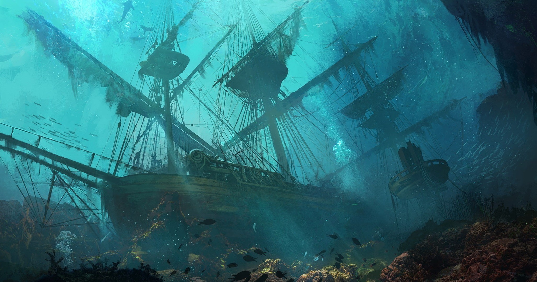 1080P, fantasy Art, drawing, sea, Sinking Ships, ship, HD Wallpaper