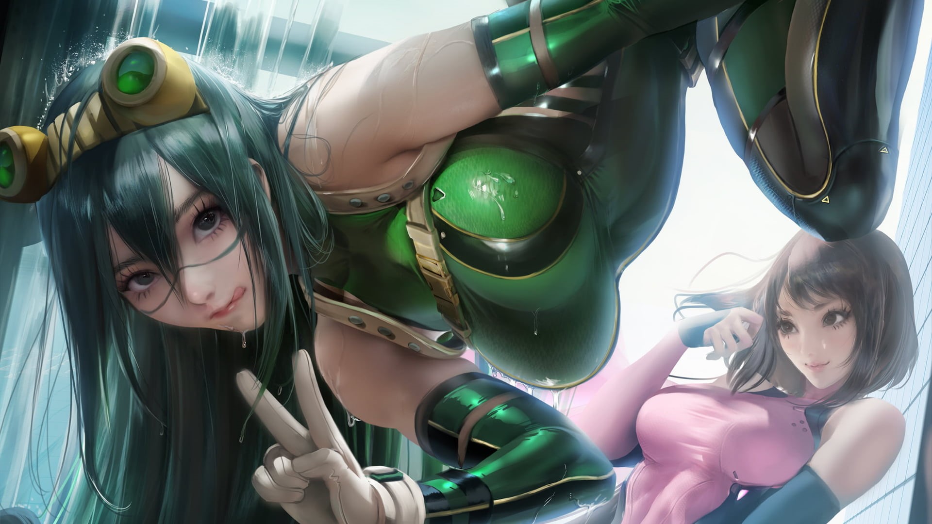 pink, Uraraka Ochako, women, 1080P, Boku no Hero Academia, Tsuyu Asui, dark hair, HD Wallpaper