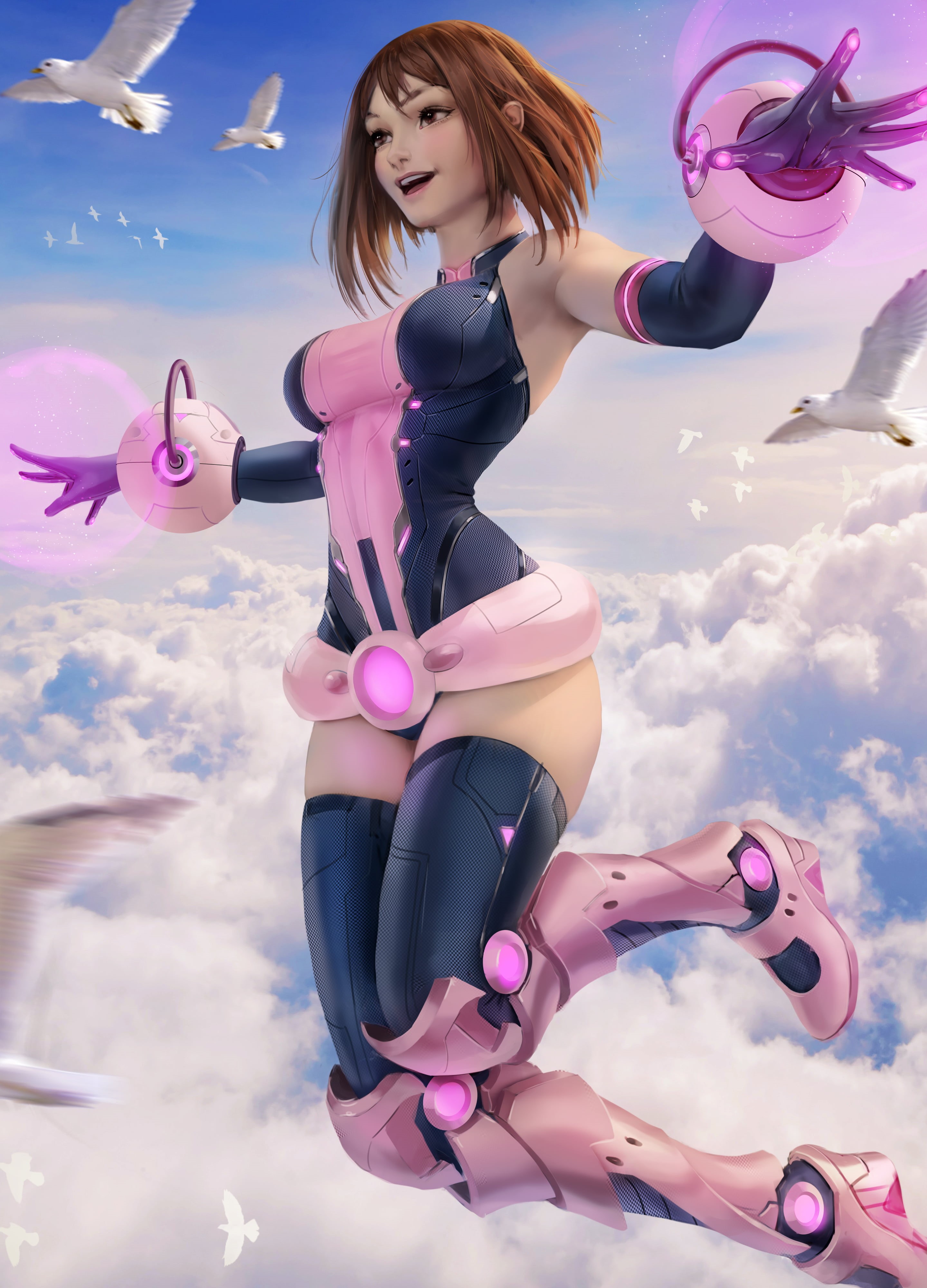 artwork, Boku no Hero Academia, illustration, 4K, Uraraka Ochako, anime girls, digital art, fan art, Zarory, anime, Ochako Uraraka, Phone HD Wallpaper