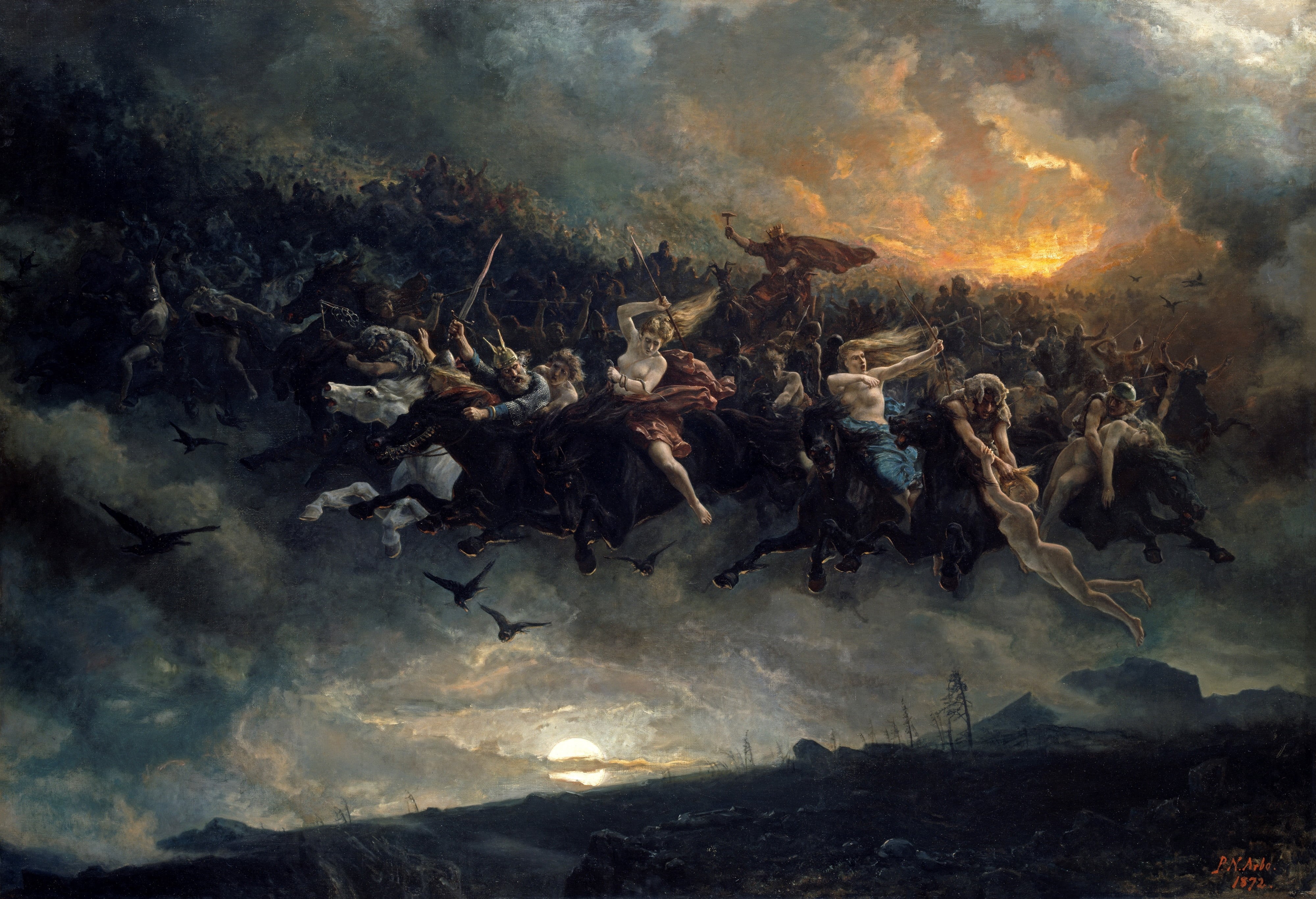 Peter Nicolai Arbo, classic art, Åsgårdsreien, painting, The Wild Hunt of Odin, 4K, HD Wallpaper