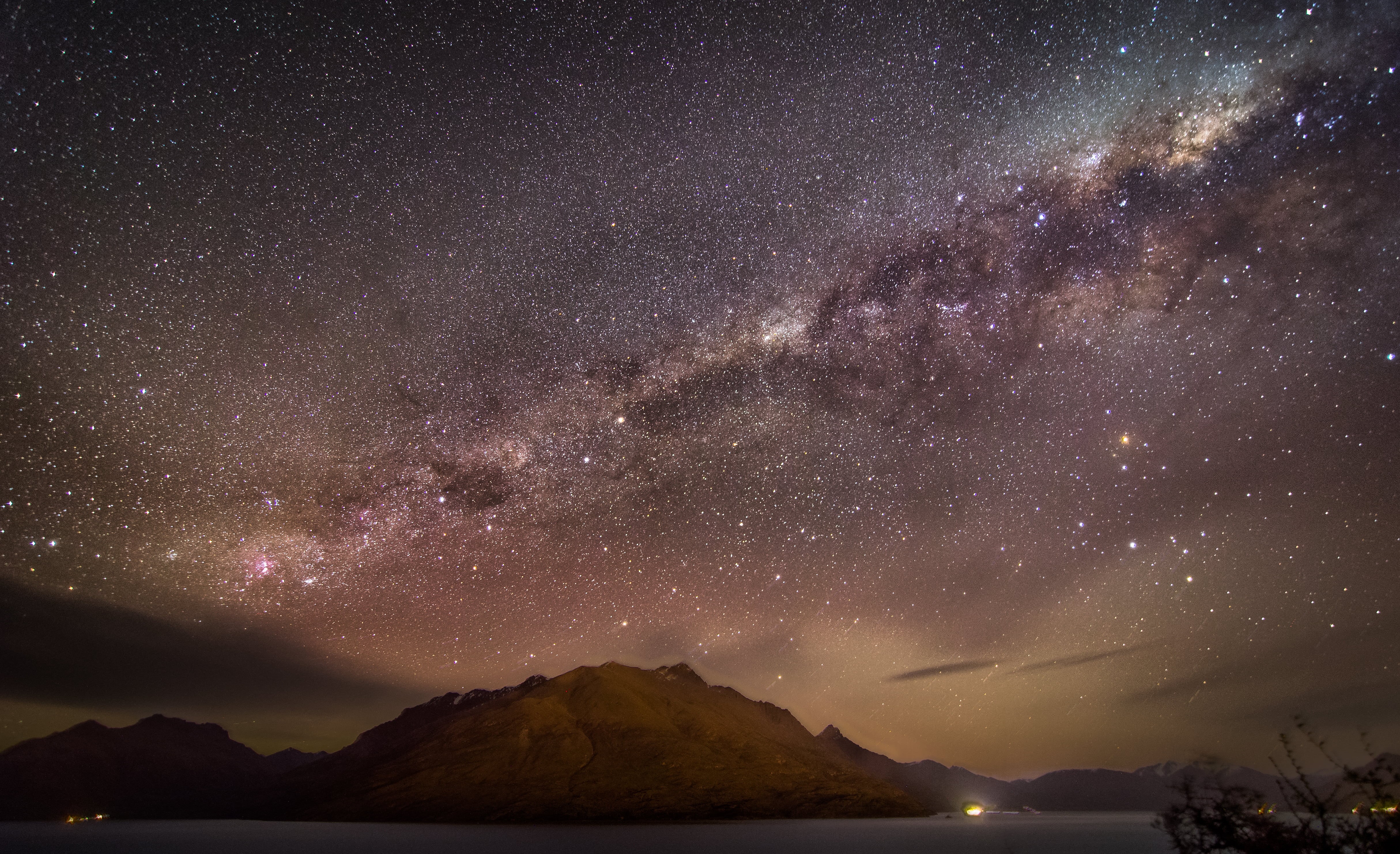 mountain, planet - Space, milky Way, star - Space, astro, body of water, science, Air glow, star Field, space, astronomy, Queenstown, time, nebula, landscape, HD Wallpaper