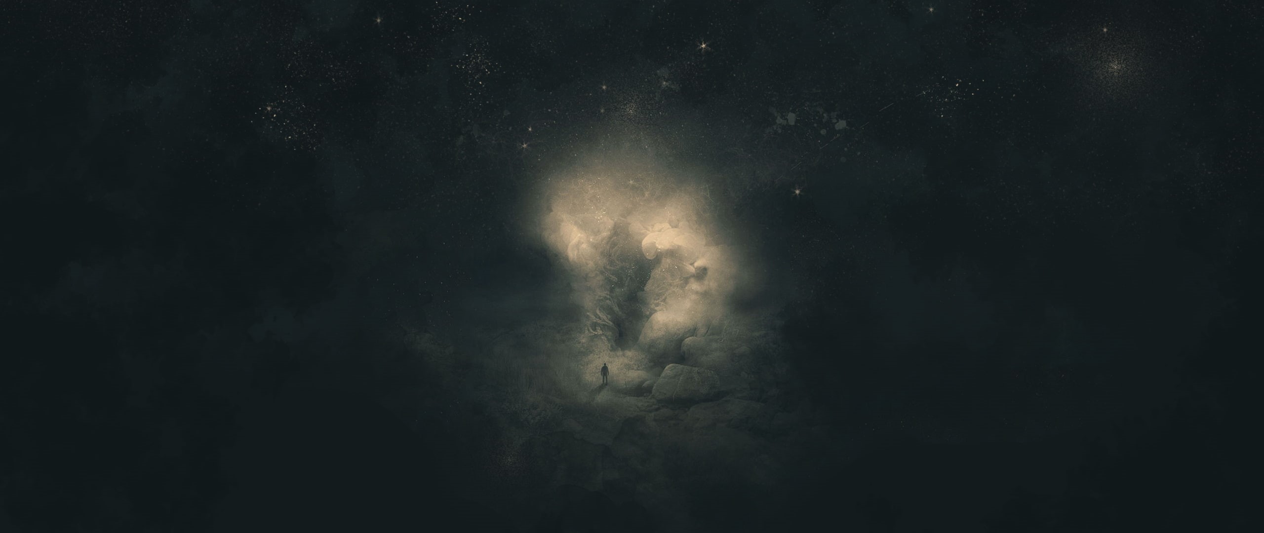 space, digital art, minimalism, artwork, 2K, stars, dark, space art, HD Wallpaper