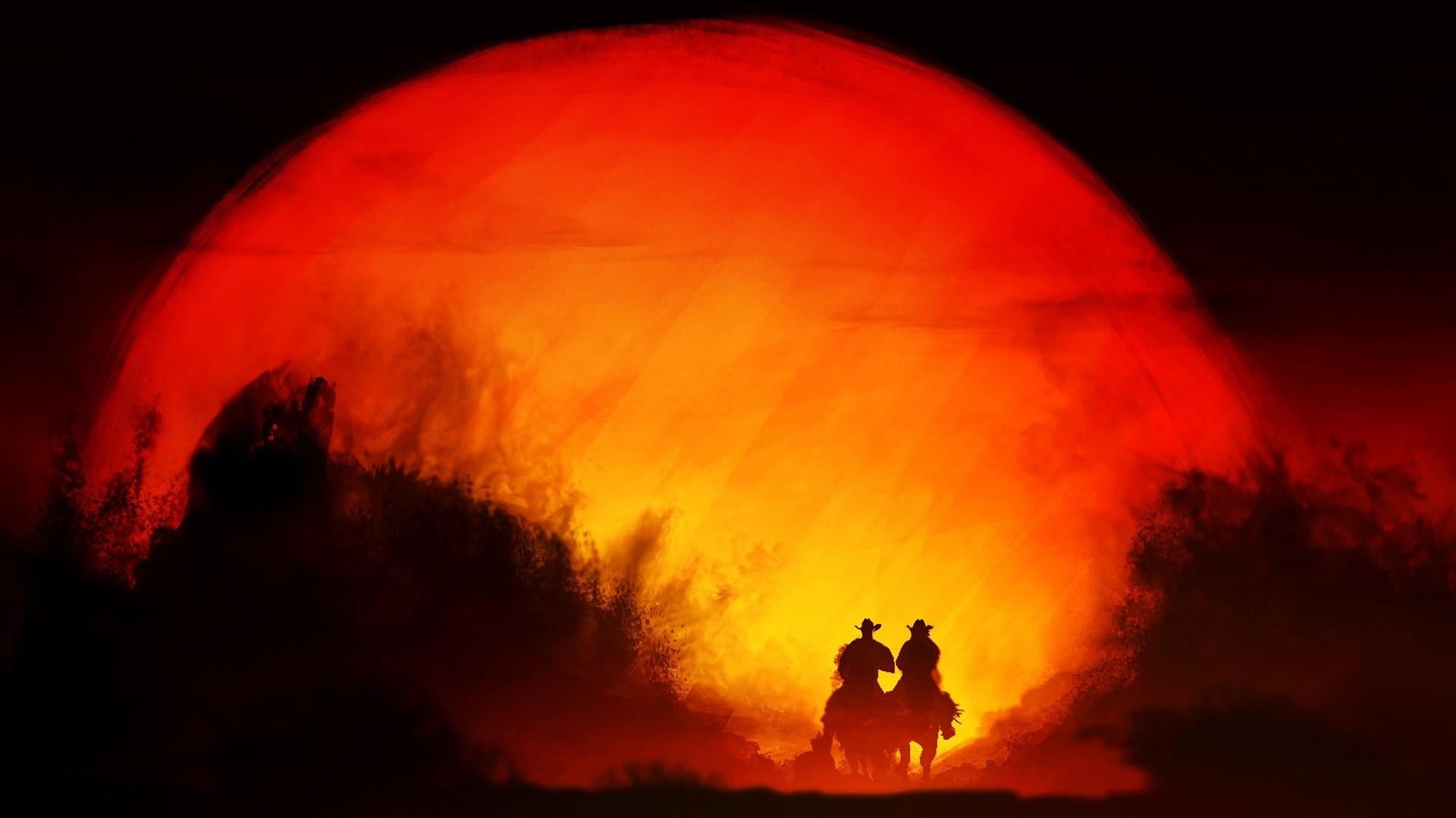 fire, horseride, heat - temperature, fire - natural phenomenon, riders, sunset, nature, wild west, cowboy, dust, standing, cowboys, silhouette, men, dusk, HD Wallpaper