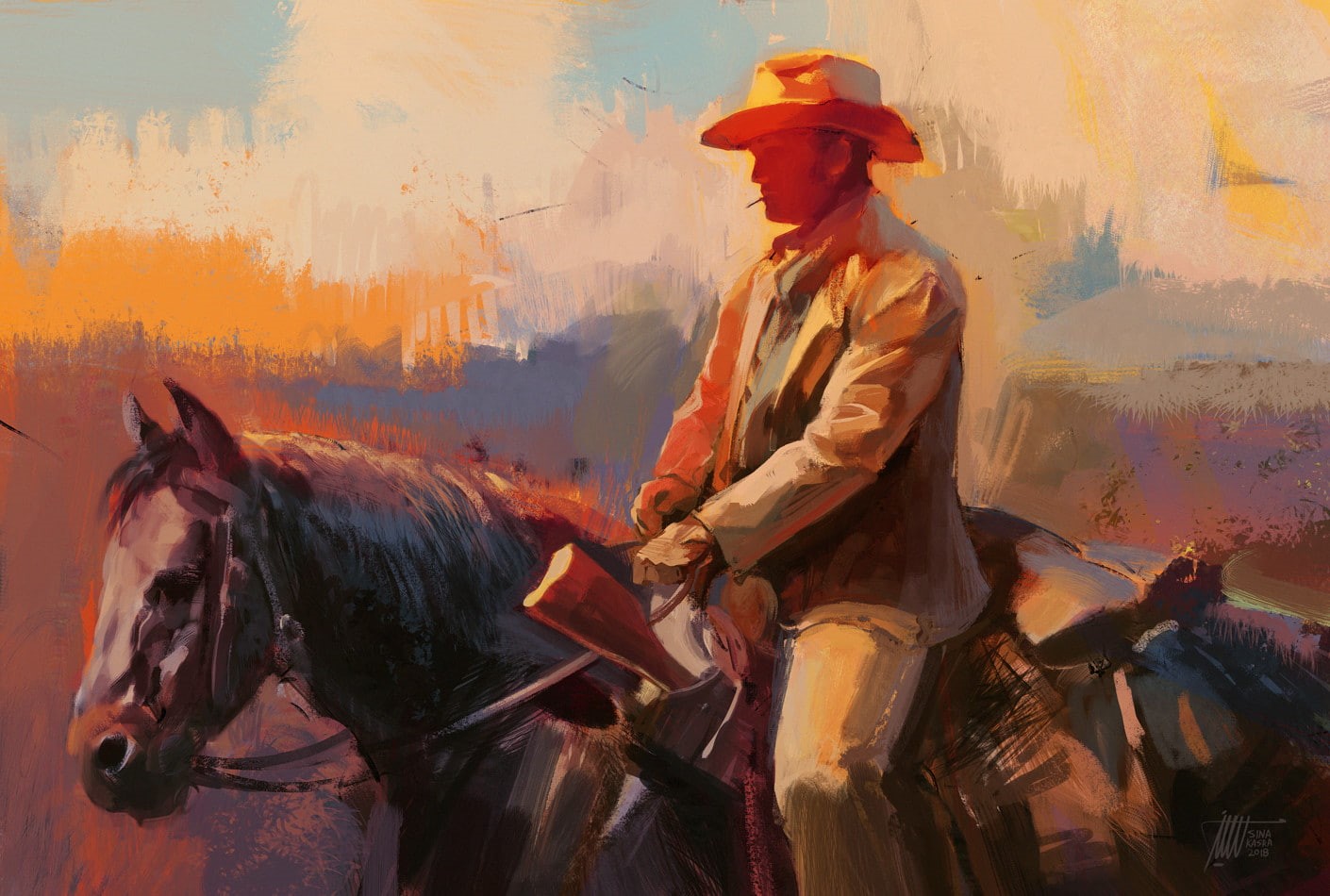 animals, digital, men, western, horse, cowboys, 720P, artwork, HD Wallpaper