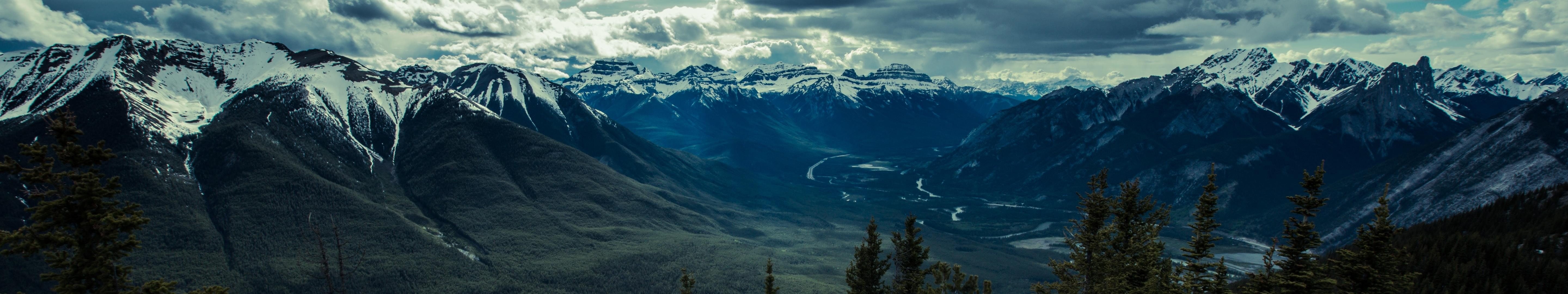 screen, 5K, multi, monitor, montagne, multiple, trees, mountain, triple, HD Wallpaper