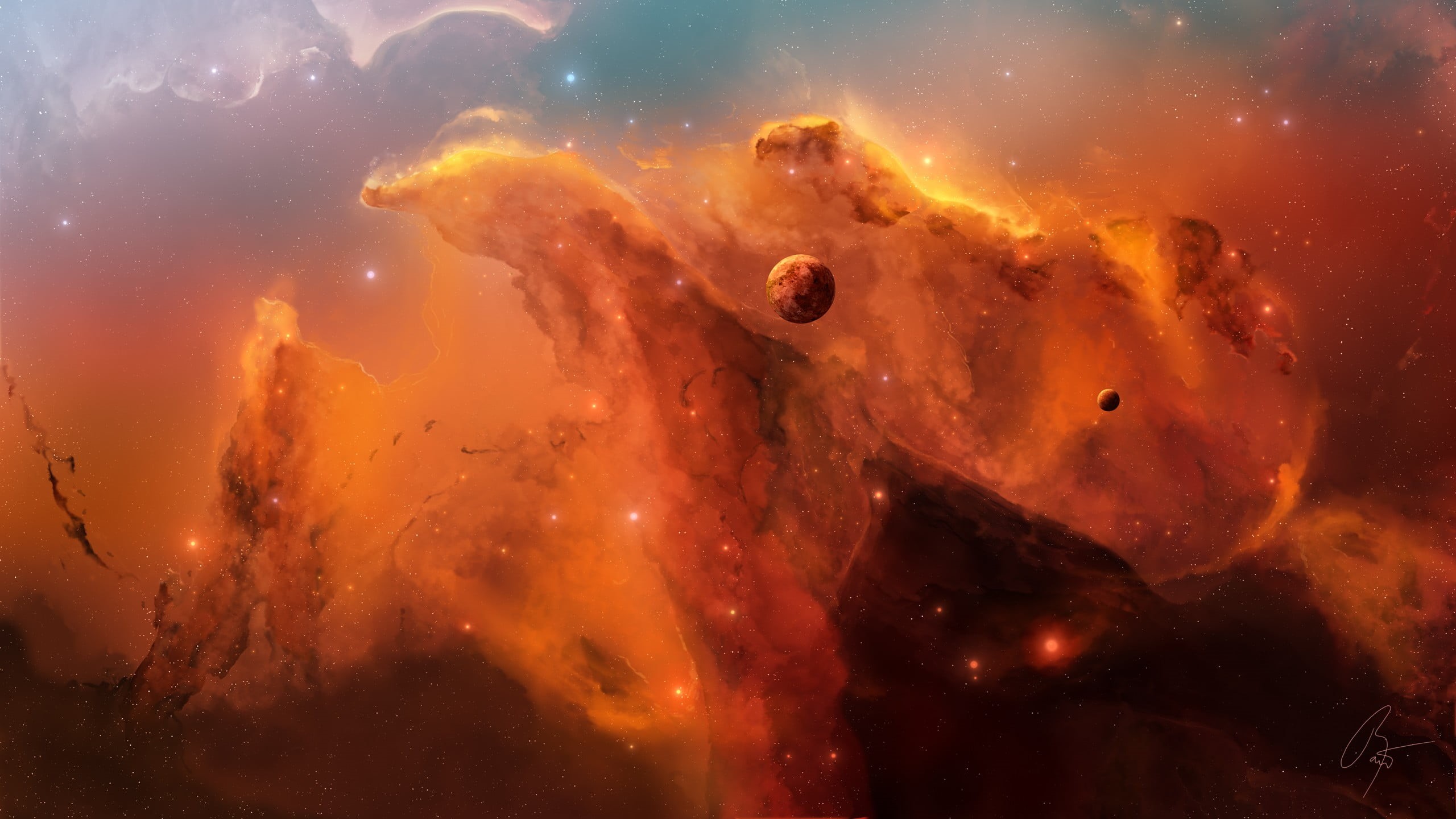 beauty in nature, digital art, luminosity, planet, outdoors, animal, JoeyJazz, marine, red, chaos, sea, animals in the wild, digital, orange color, nebula, HD Wallpaper