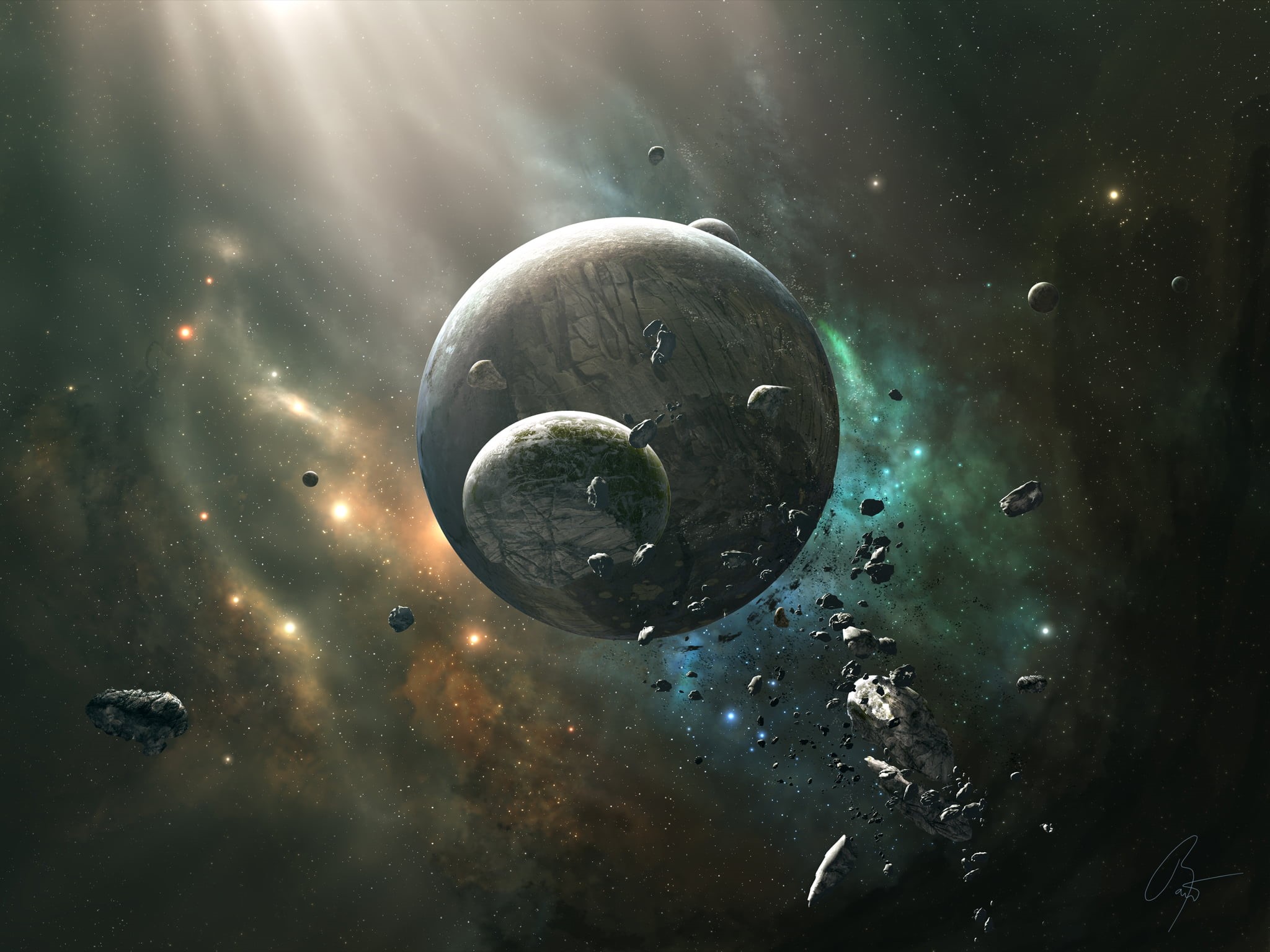 artwork, science, space and astronomy, astronomy, illustratio, night, heavenly, close-up, star - space, n, space art, water, galaxy, moon, planet earth, HD Wallpaper