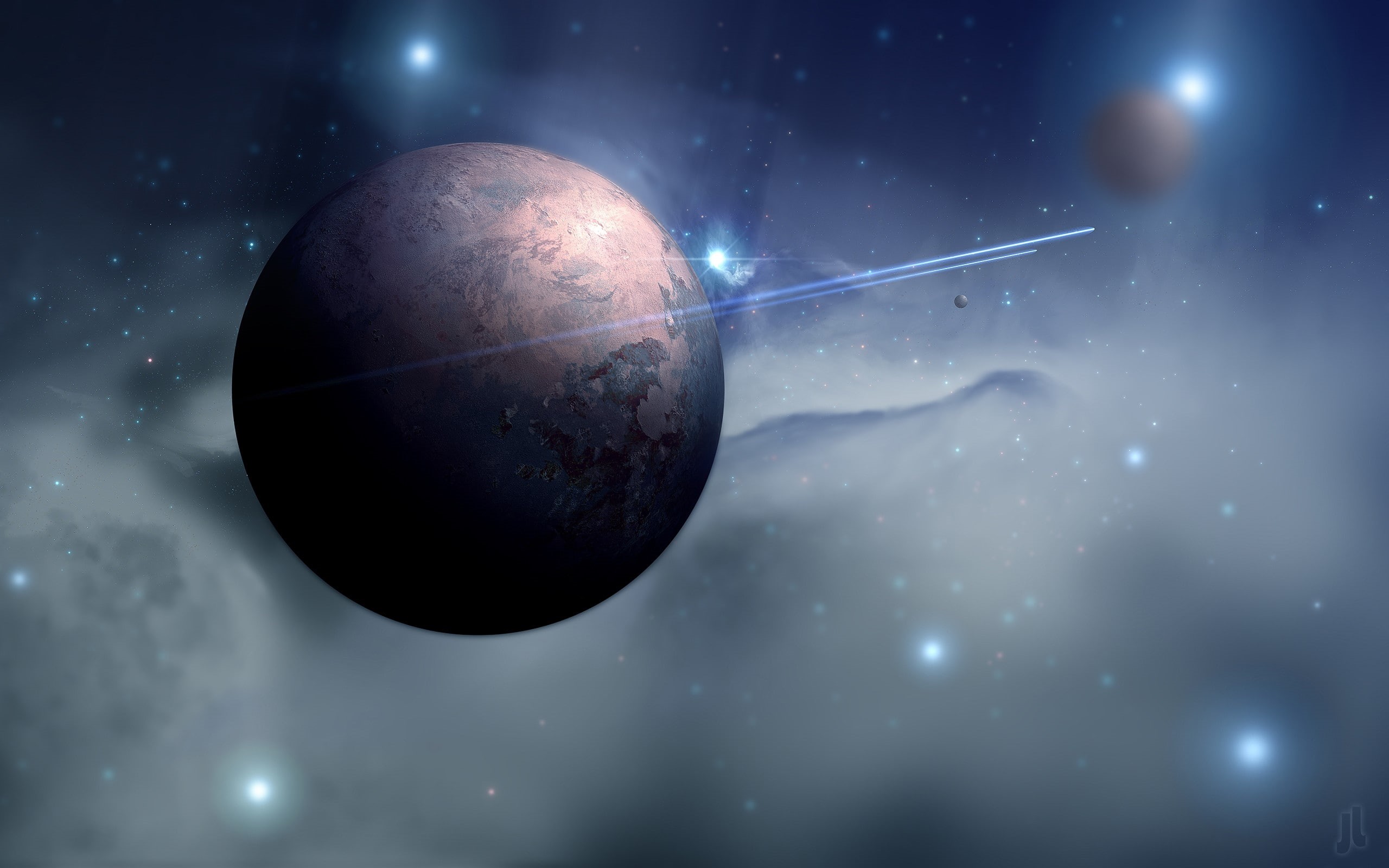 space art, render, space, JoeyJazz, planet, vector art, 2K, Moon, HD Wallpaper
