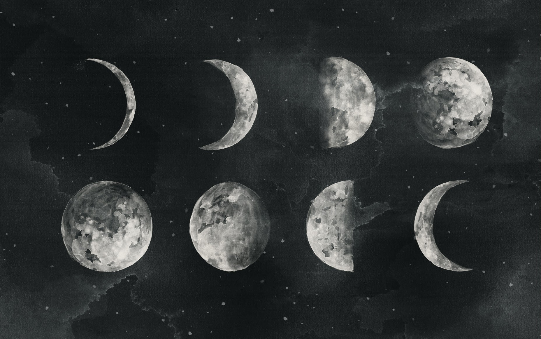 moon, 1856x1161, 720P, artwork, painting, night, watercolor, HD Wallpaper