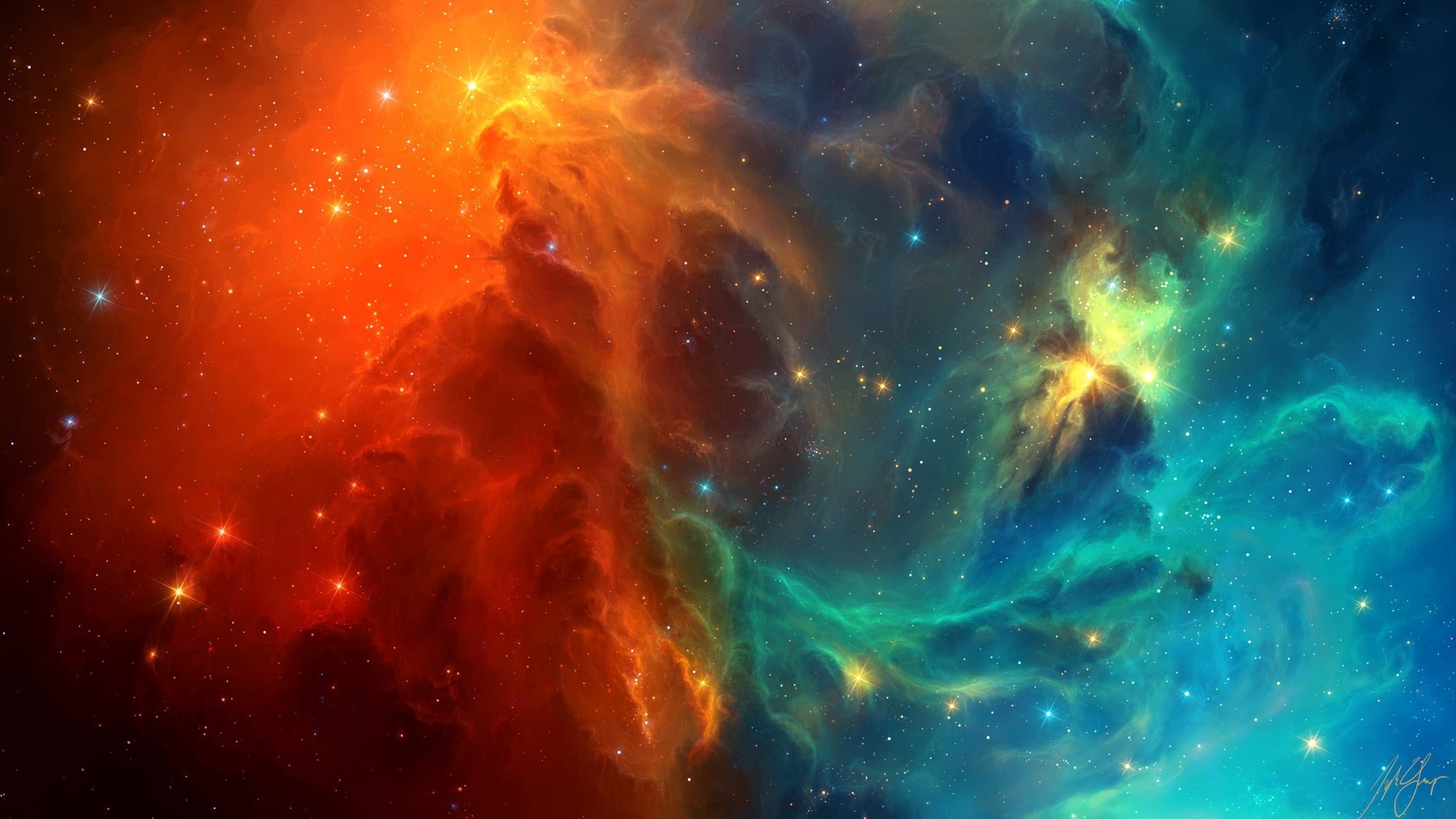 Blue, Nebula, 2K, Space, Red, green, Galaxies, HD Wallpaper
