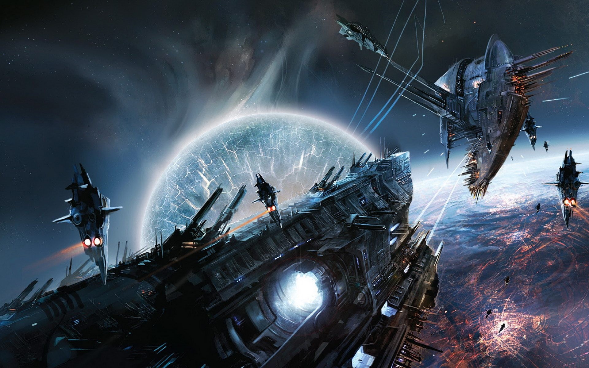hd, 1080P, empire, artwork, lost, art, aircraft, space, surreal, spaceships, x, outer space, outer, battle, Futuristic, HD Wallpaper