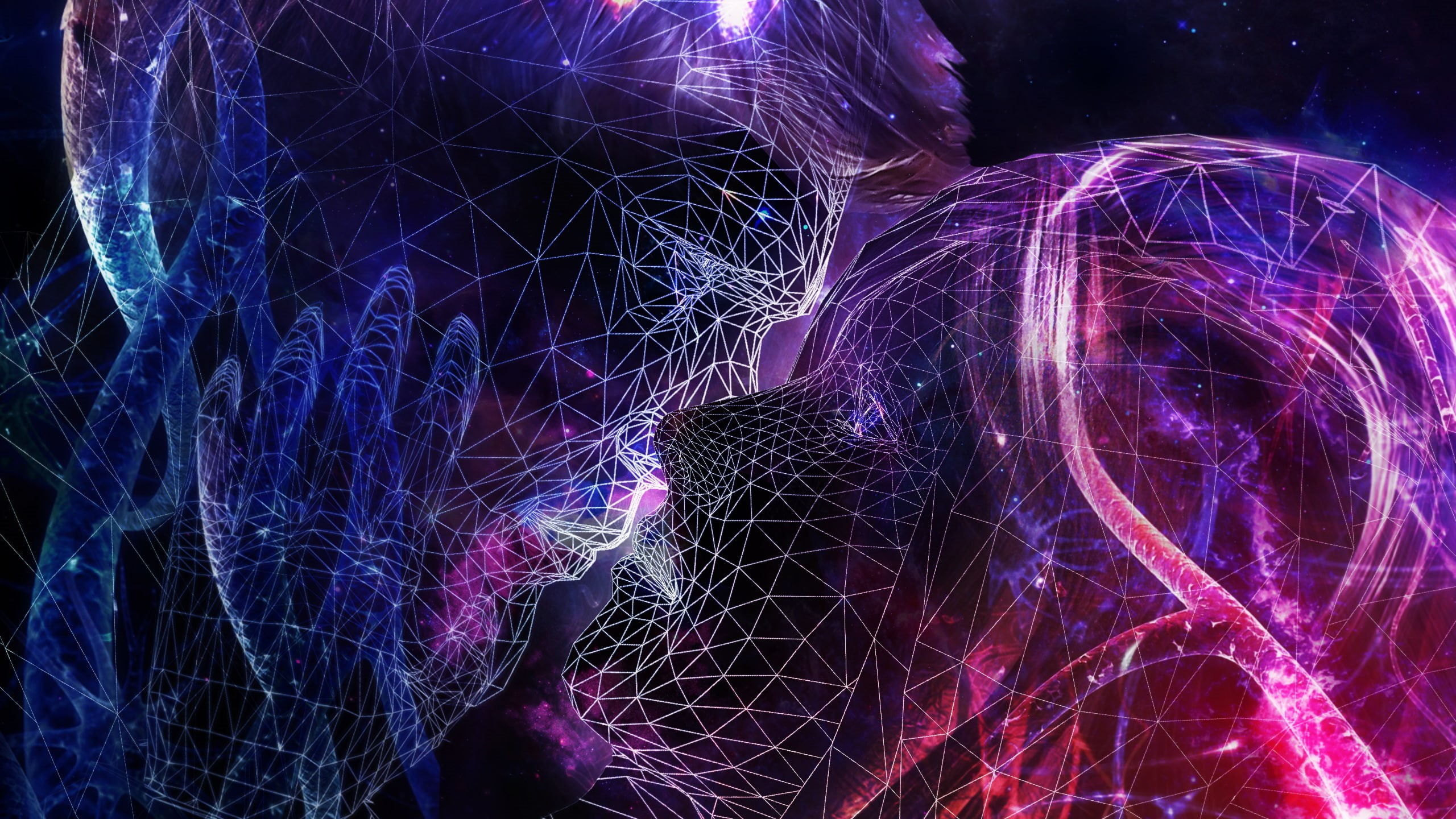 First Kiss, Couple, Neon, Connected dots, 2K, Cosmic, HD Wallpaper
