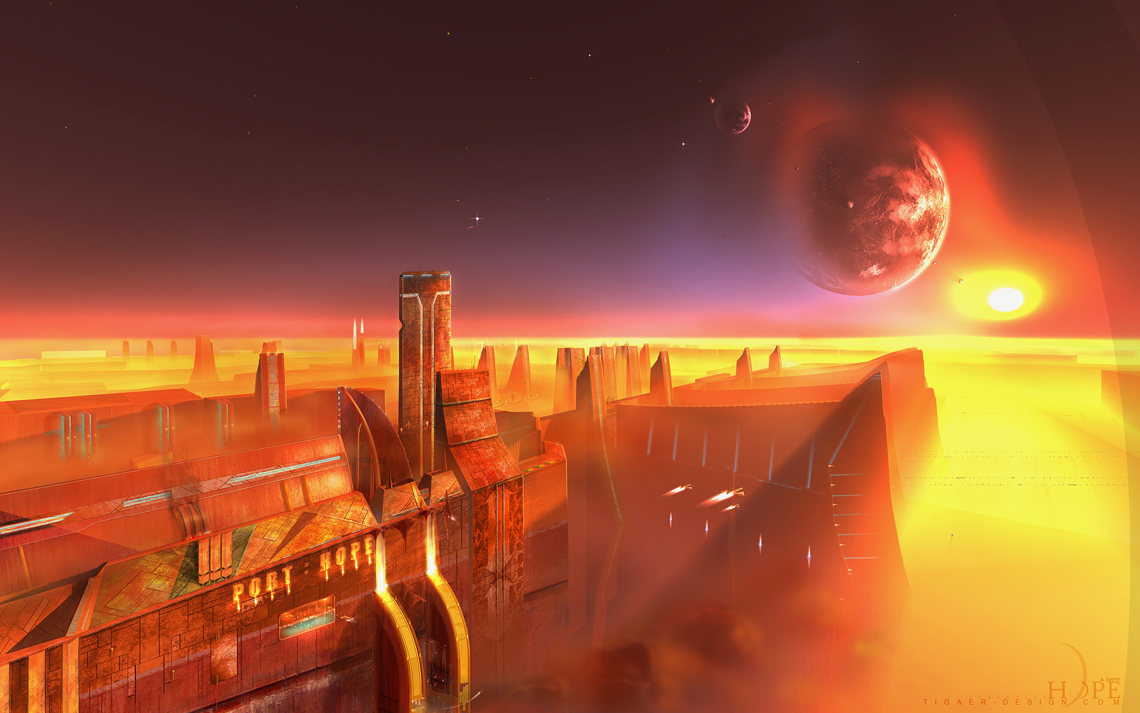 4K, 4K, Sun, City, Spaceships, Planets, Hope, Spacescape, HD Wallpaper