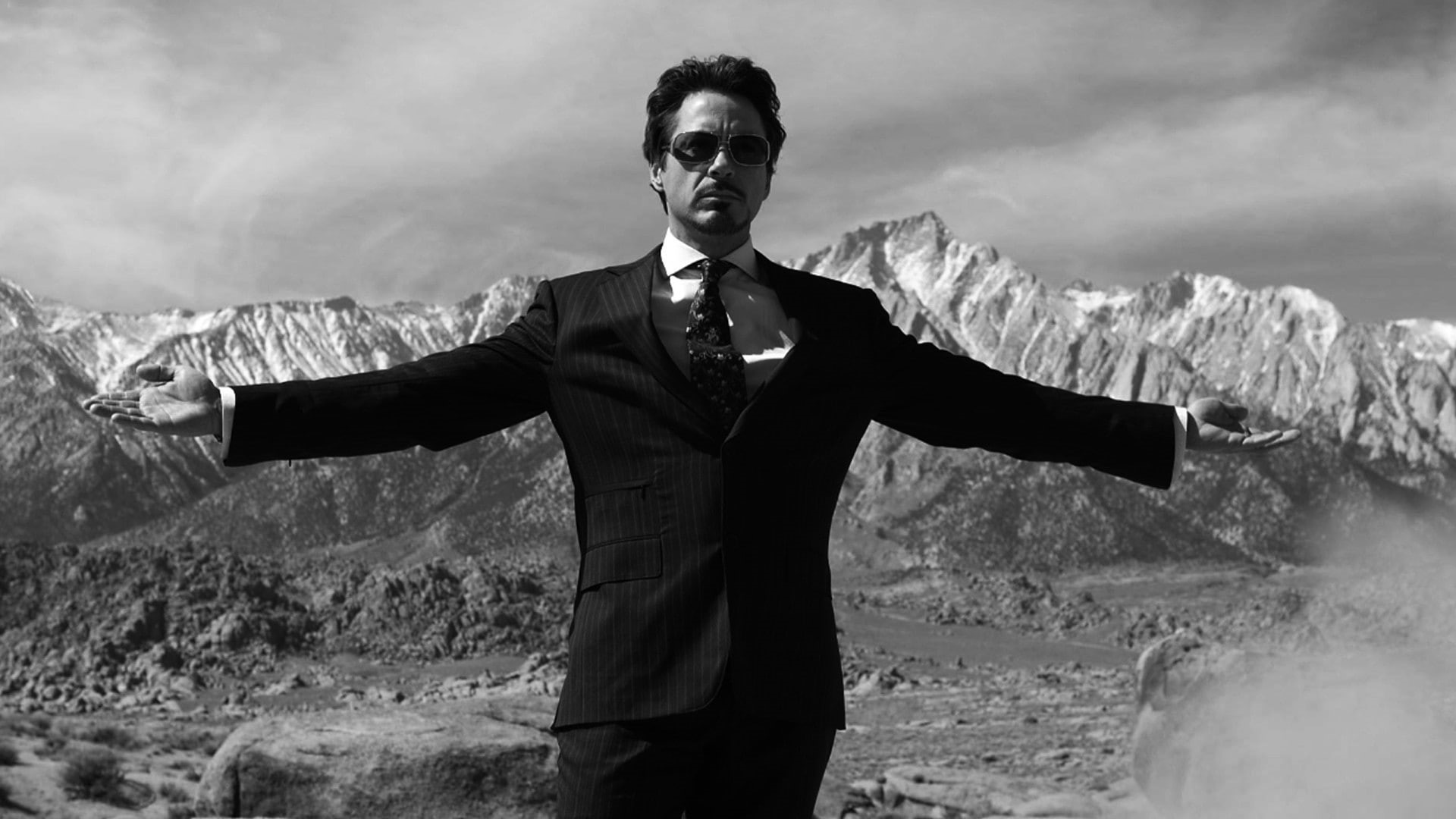 1080P, Marvel Cinematic Universe, Robert Downey Jr., movies, Iron Man, Tony Stark, monochrome, HD Wallpaper