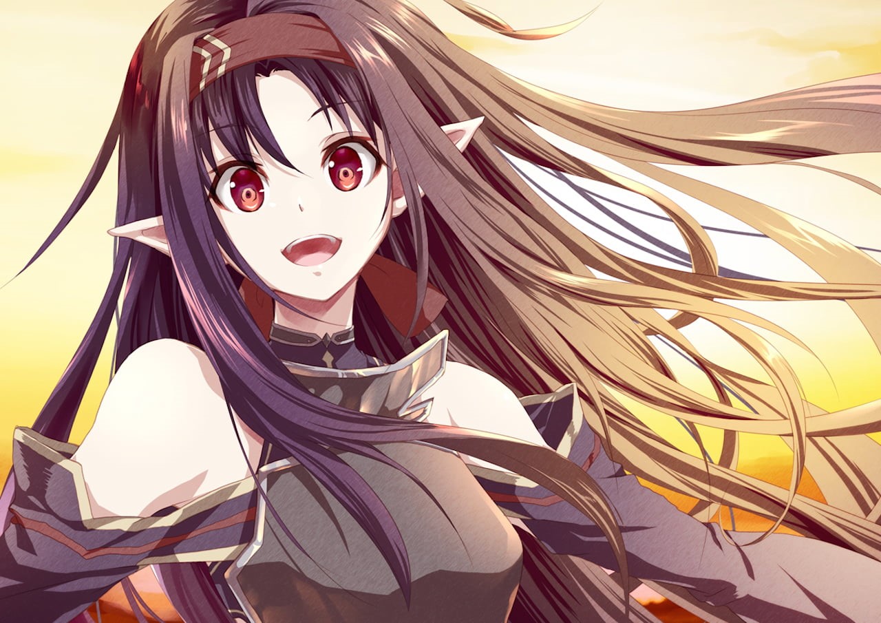 anime, outdoors, anime girls, art, pointed ears, hair, red eyes, real people, beautiful woman, Sword Art Online, leisure activity, headband, character, HD Wallpaper