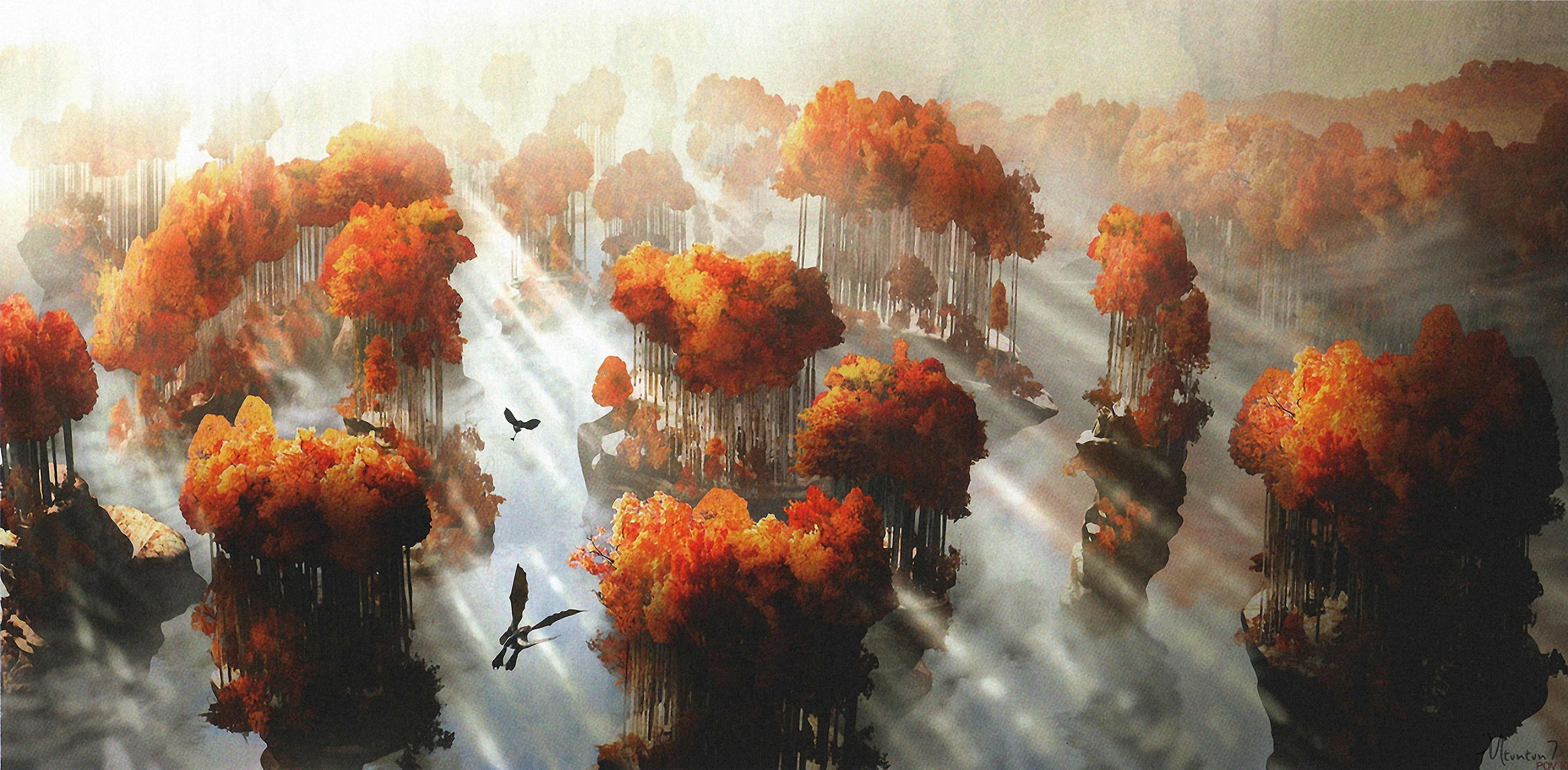 beauty in nature, plant, sun rays, sunlight, outdoors, tranquility, orange color, day, autumn, vertebrate, scenics - nature, landscape, nature, animated movies, HD Wallpaper