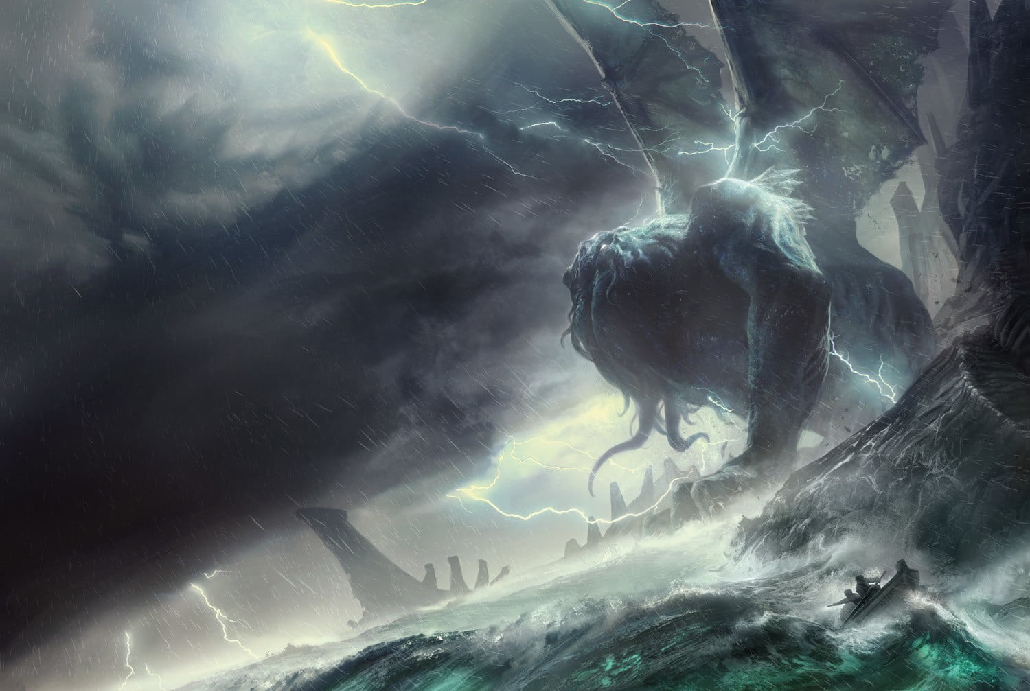 sea, creature, storm, 720P, Cthulhu, HD Wallpaper