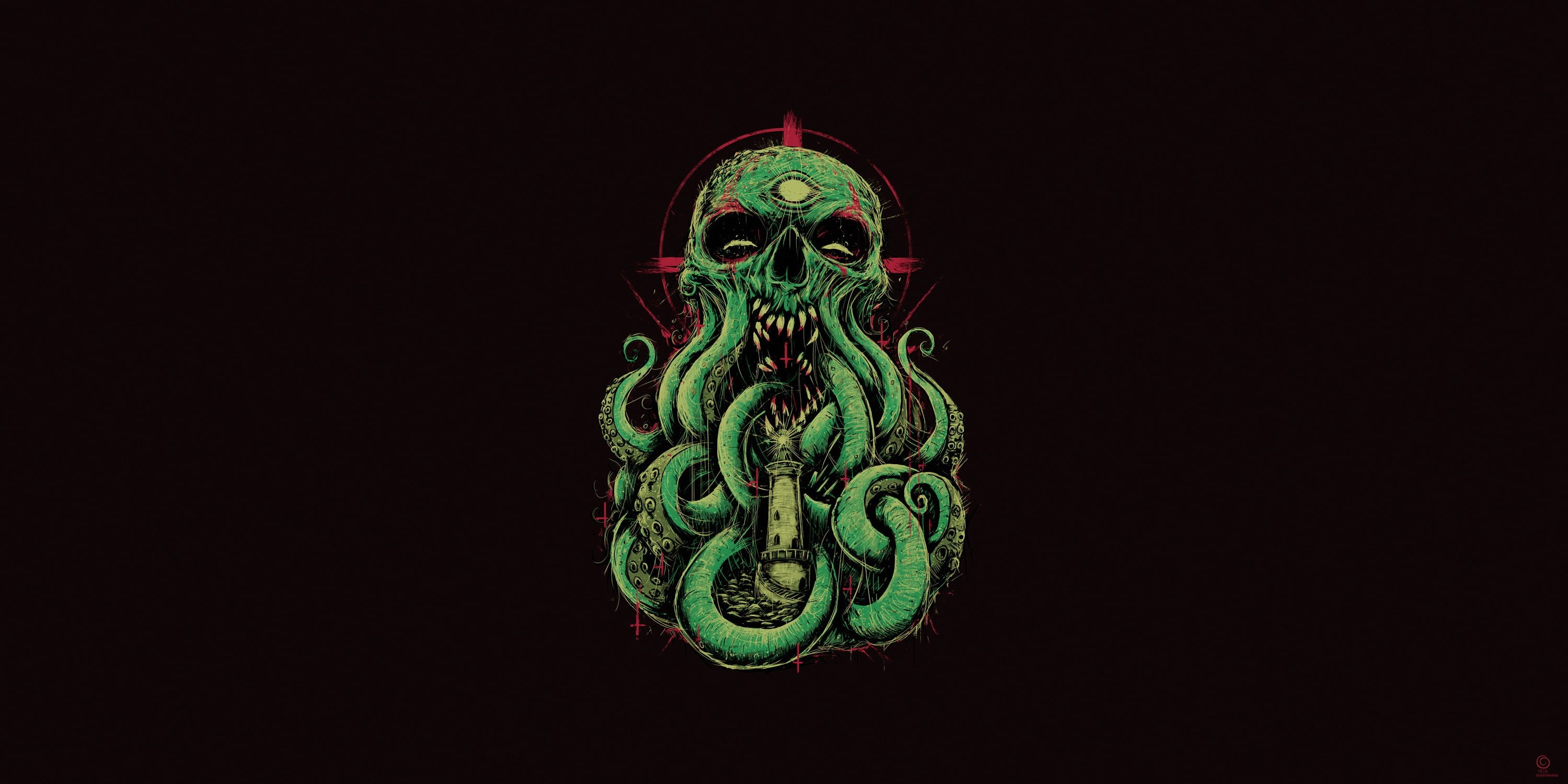 Cthulhu, 2K, creature, horror, artwork, simple background, HD Wallpaper