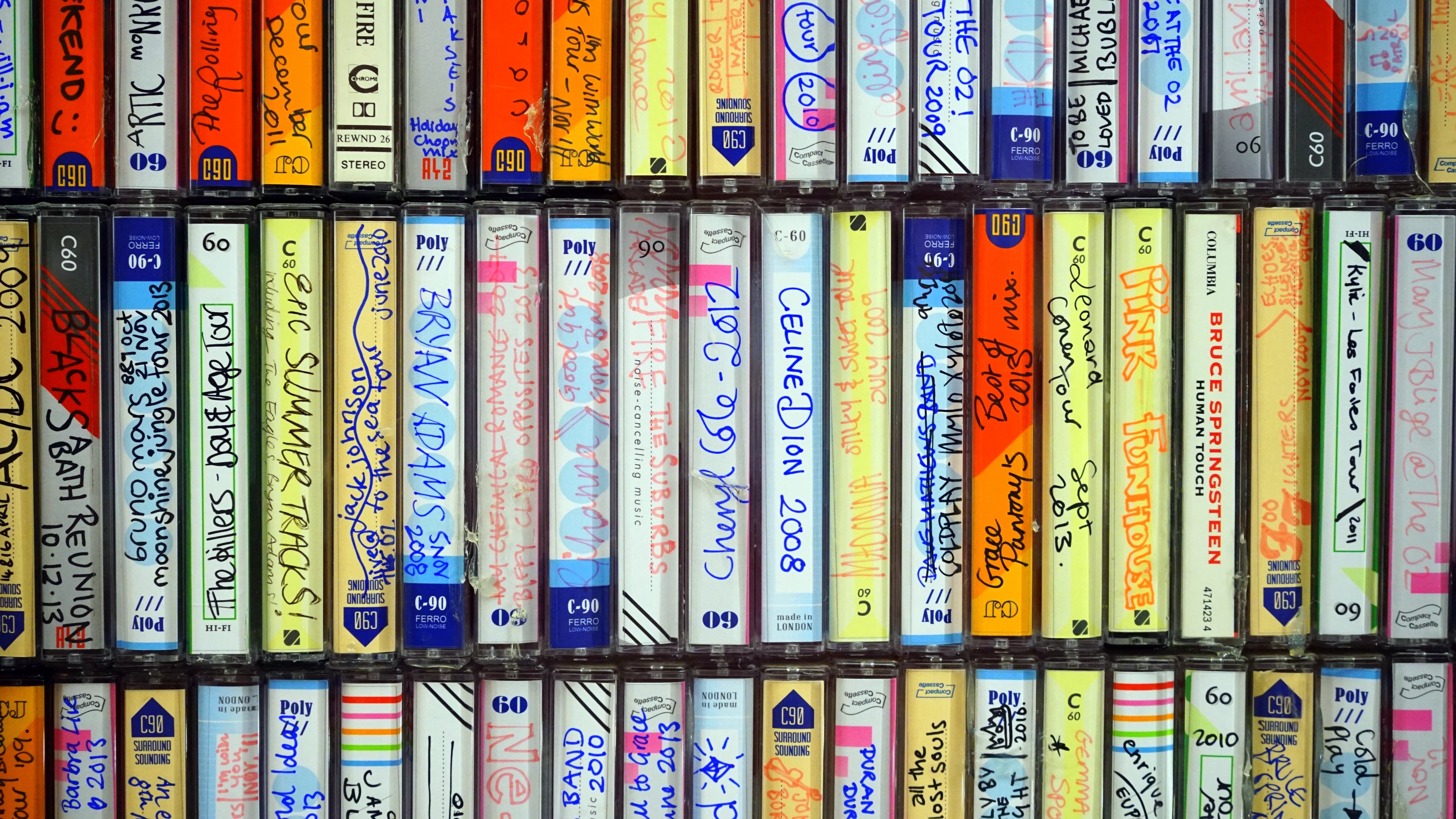 equipment, outdated, in a row, large group of objects, communication, music, 5K, multi colored, assorted, 1980s, eighties, tape, number, recorder, cassette, HD Wallpaper