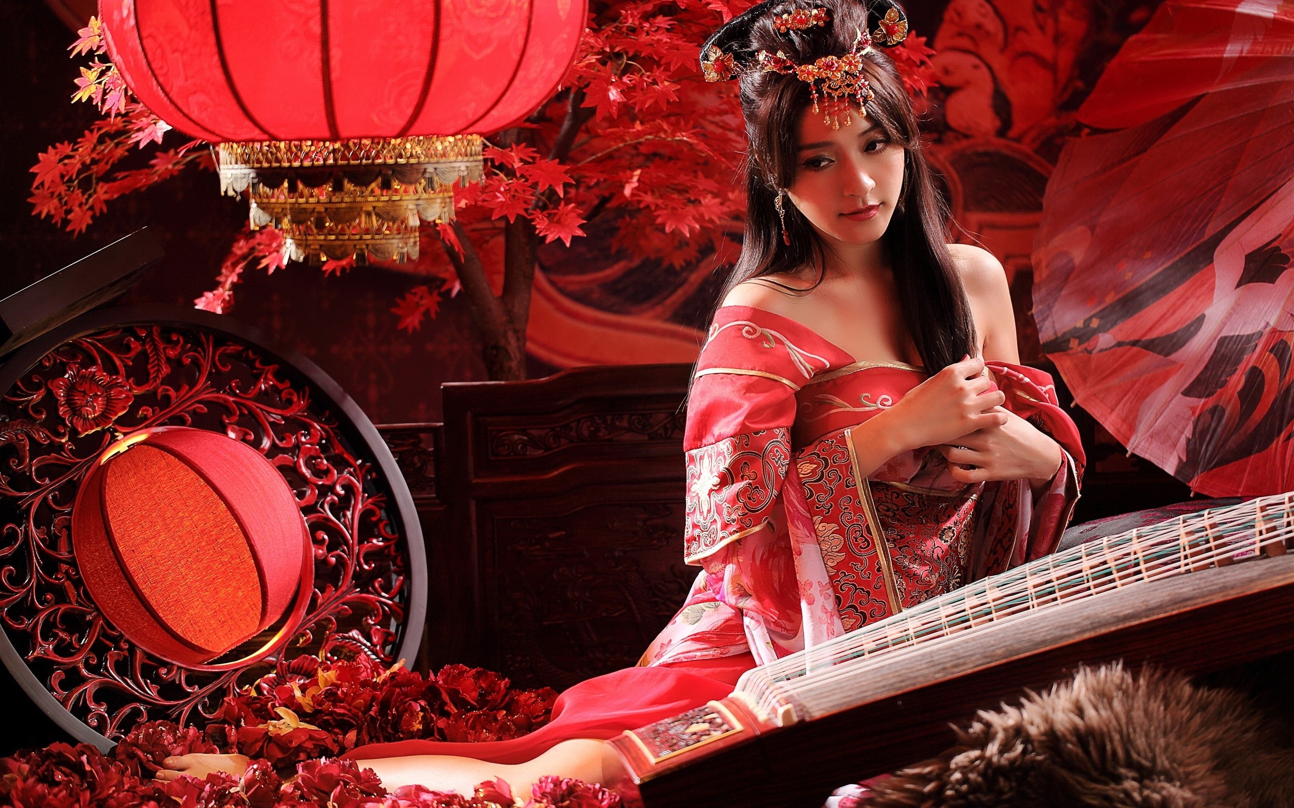 Instrument, Musical, Style, Eastern, Retro, 2K, Girl, HD Wallpaper