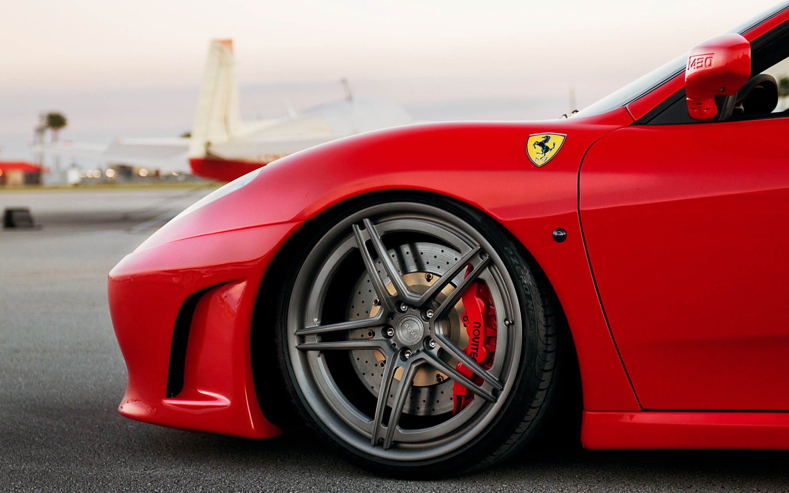 vehicle, wealth, no people, 2K, motor vehicle, tire, stationary, land vehicle, street, day, luxury, outdoors, Ferrari, close-up, transportation, Ferrari F430, HD Wallpaper