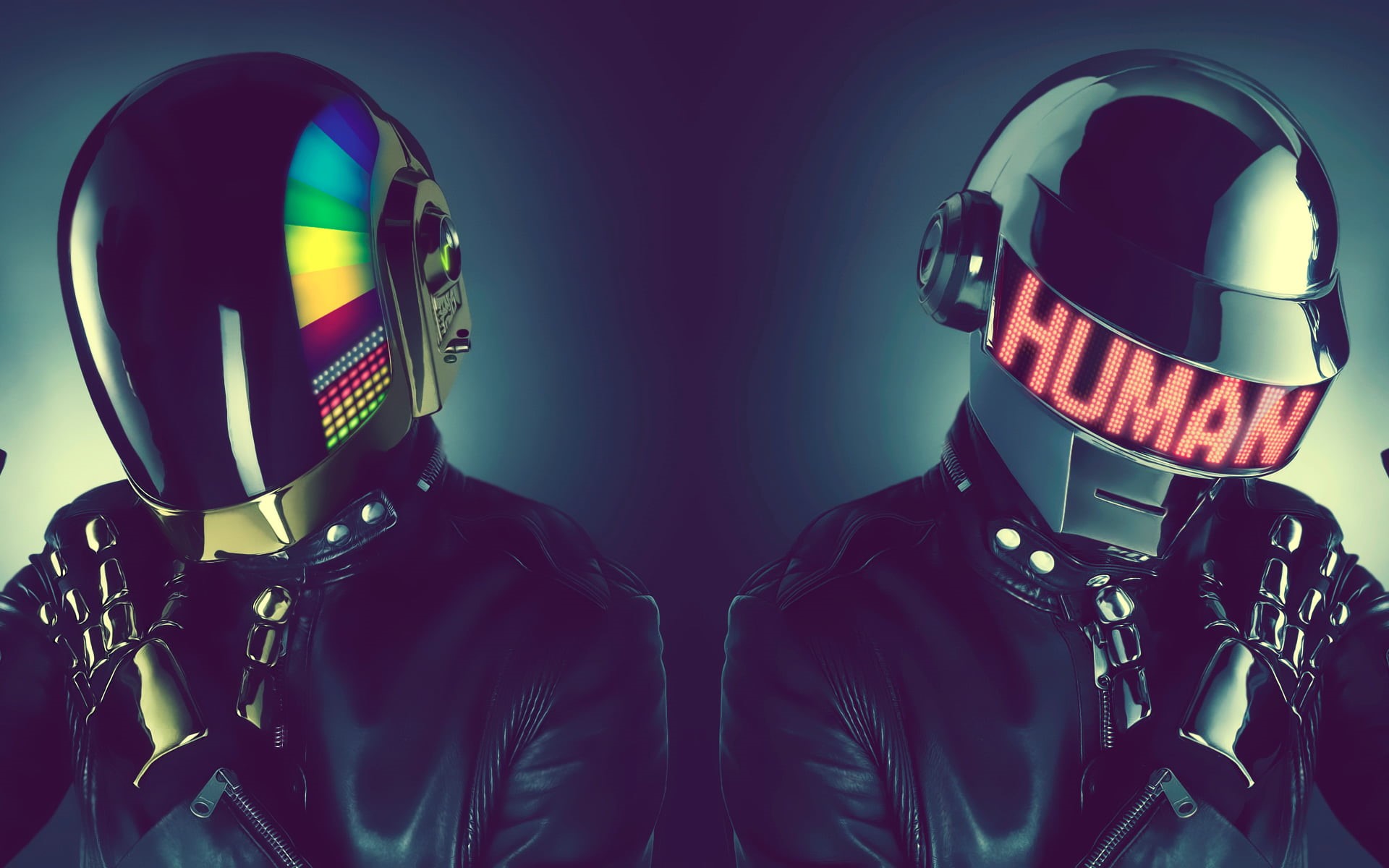 security, illuminated, headwear, musician, studio shot, safety, Daft Punk, standing, punk, protection, digital, sports equipment, sports helmet, protective workwear, HD Wallpaper