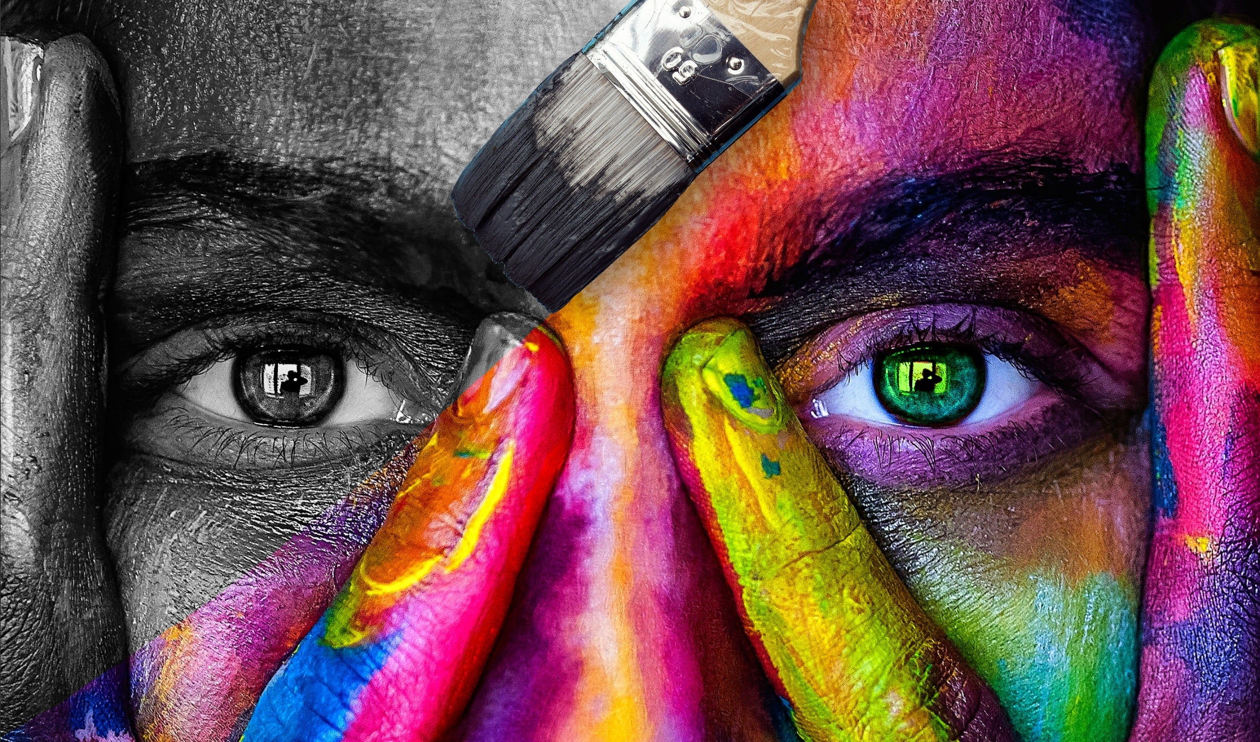 face paint, closeup, close-up, eyes, figure, one person, view, human eye, covering, body part, creativity, young adult, multi colored, happy eyes, photo, HD Wallpaper