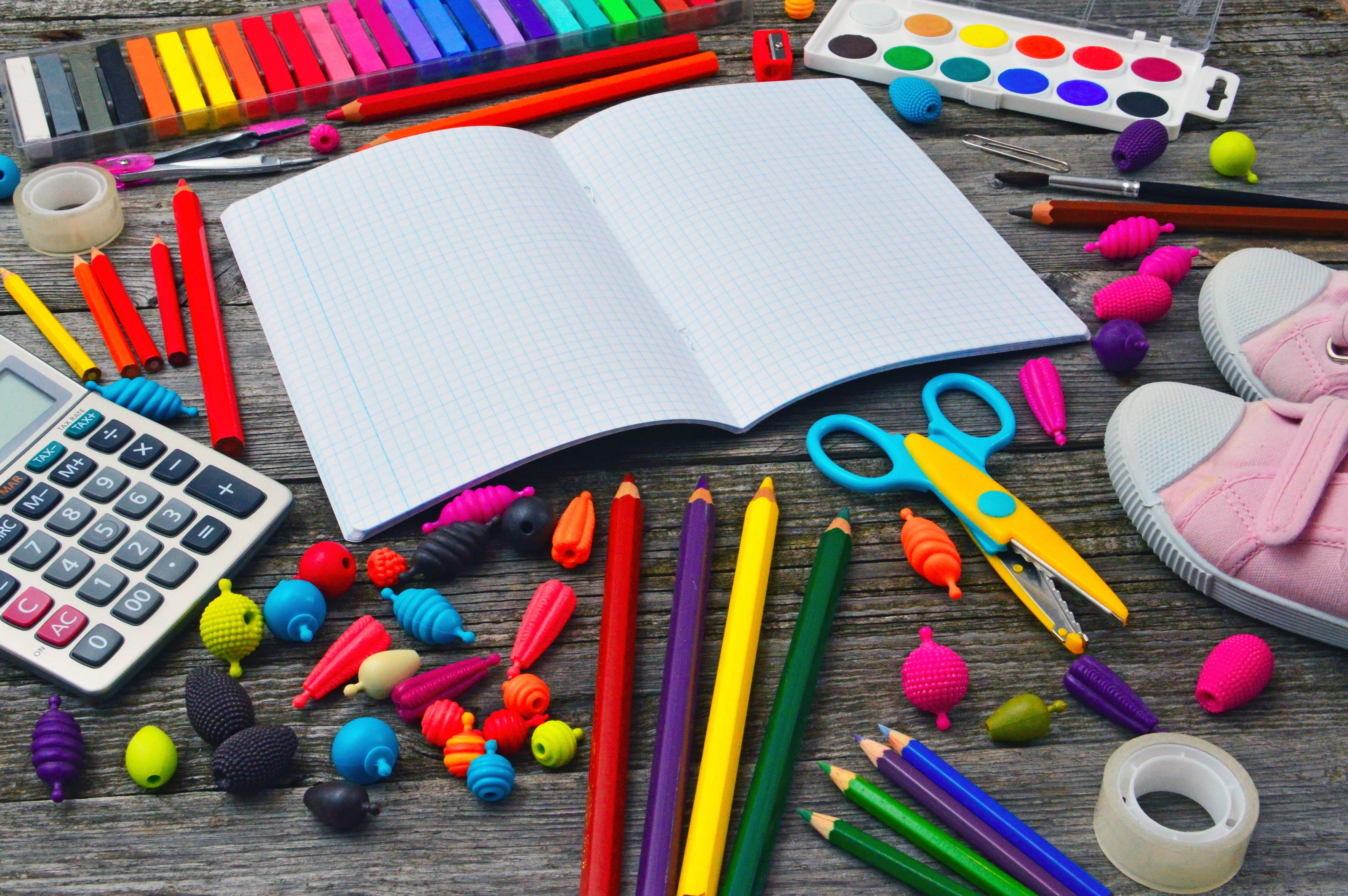 school times, pencil, scissors, close-up, watercolor, art and craft equipment, felt tip pen, color, creativity, brushes, education, school supplies, school, HD Wallpaper