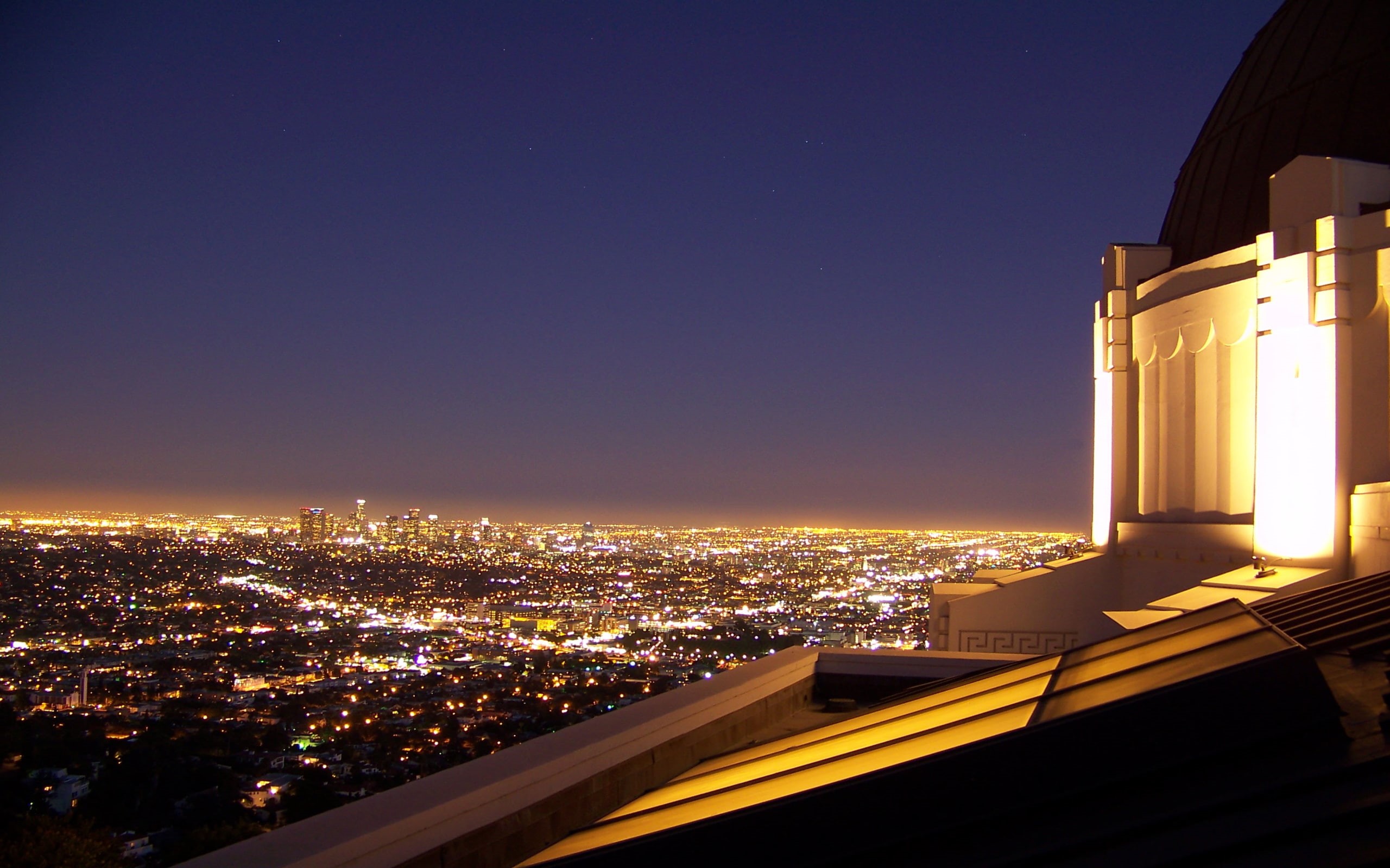 photography, observatory, losangelescalifornia, california, lights, yellow, downtown, city, la, griffith, 2K, night, blue, architecture, cityscape, griffithobservatory, HD Wallpaper