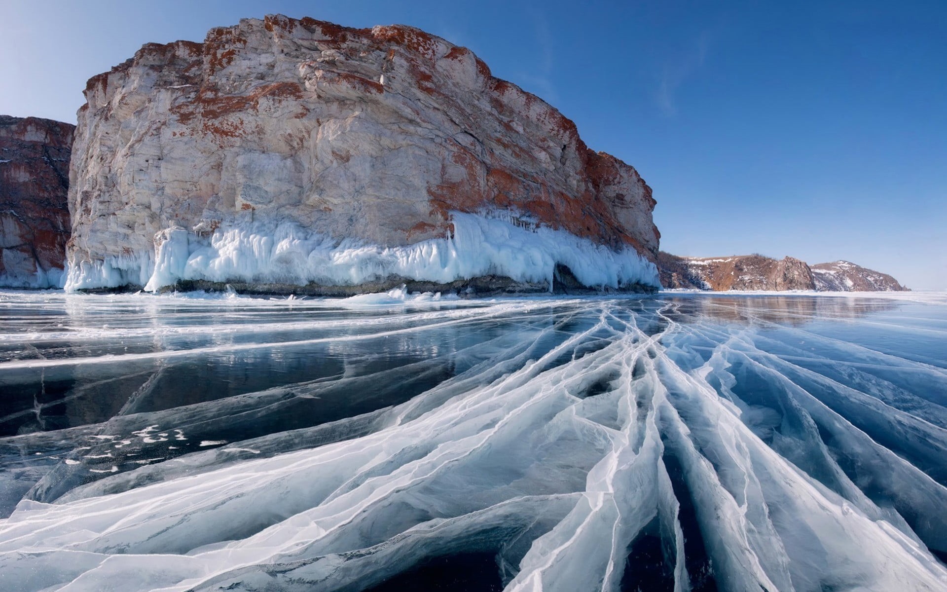 cliff, scenics - nature, environment, snow, lake, lapse, frozen, sky, day, blue, Lake Baikal, landscape, ice, 1080P, beauty in nature, water, no people, HD Wallpaper