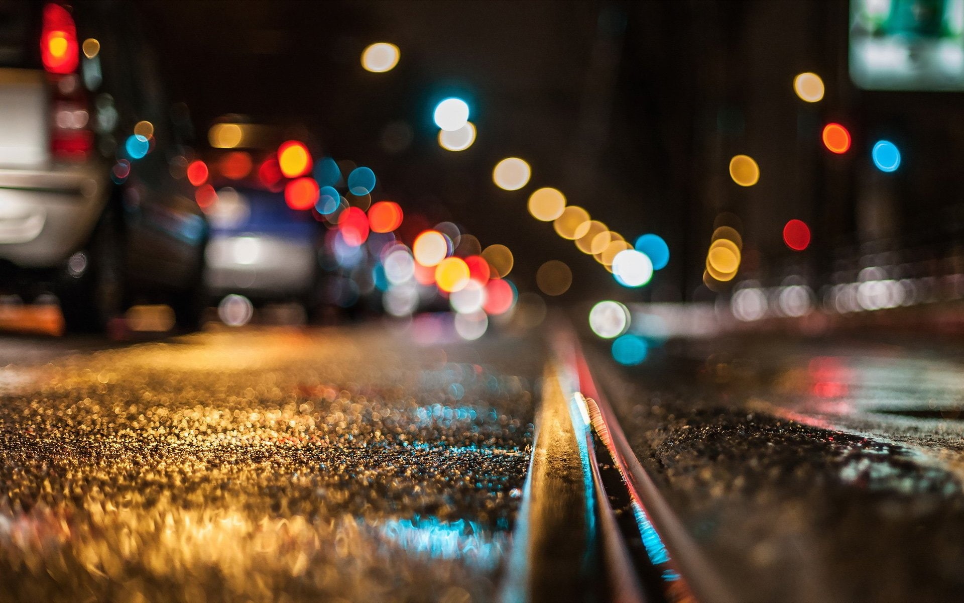street, outdoors, city street, Light, 1080P, no people, car, light - natural phenomenon, motor vehicle, Rain, Photography, Time-lapse, nightlife, Bokeh, HD Wallpaper