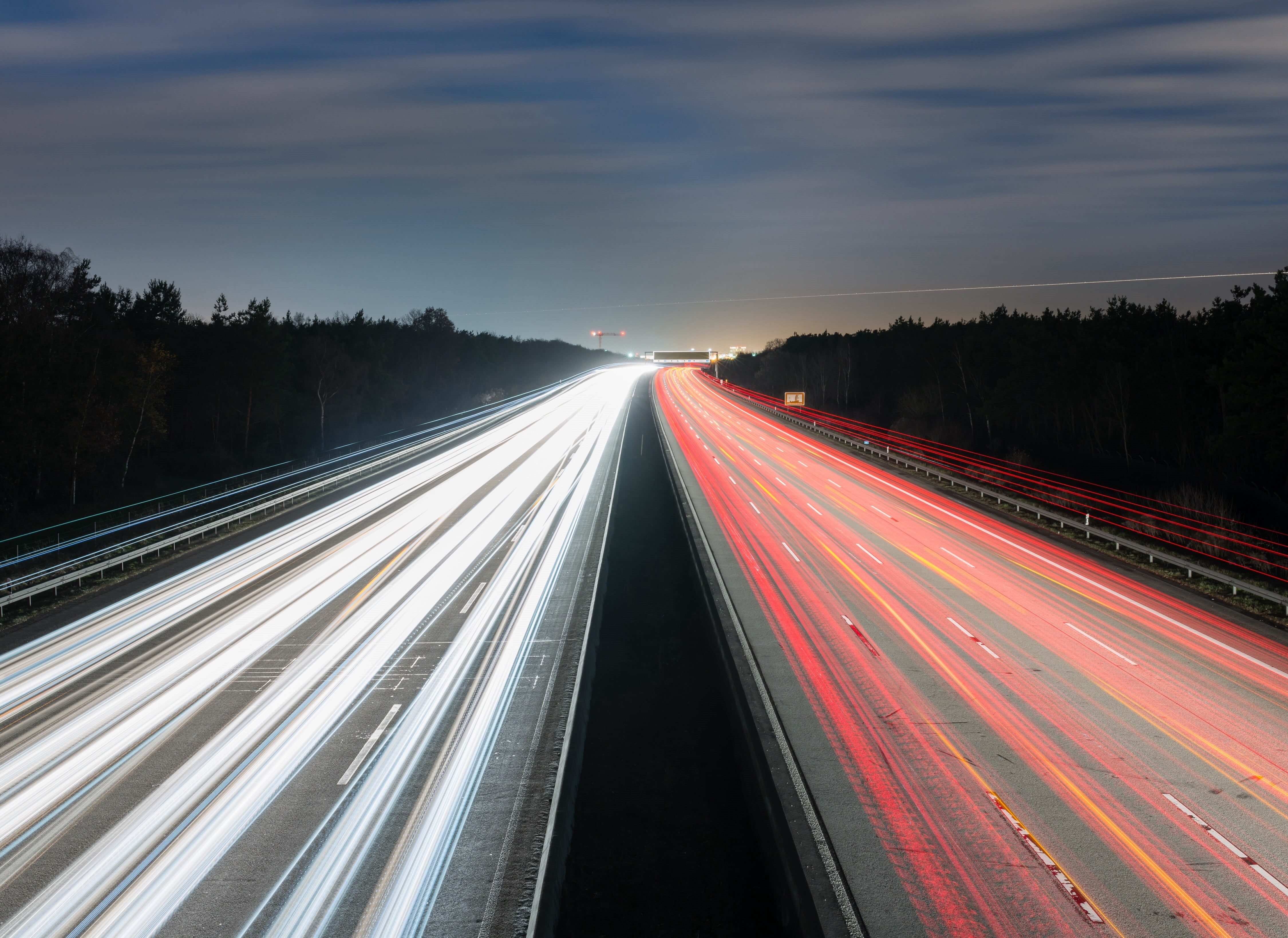 light trails, street, light trail, no people, multiple lane highway, traffic, tail light, speed, motion, night, blurred motion, road, transportation, highway, HD Wallpaper