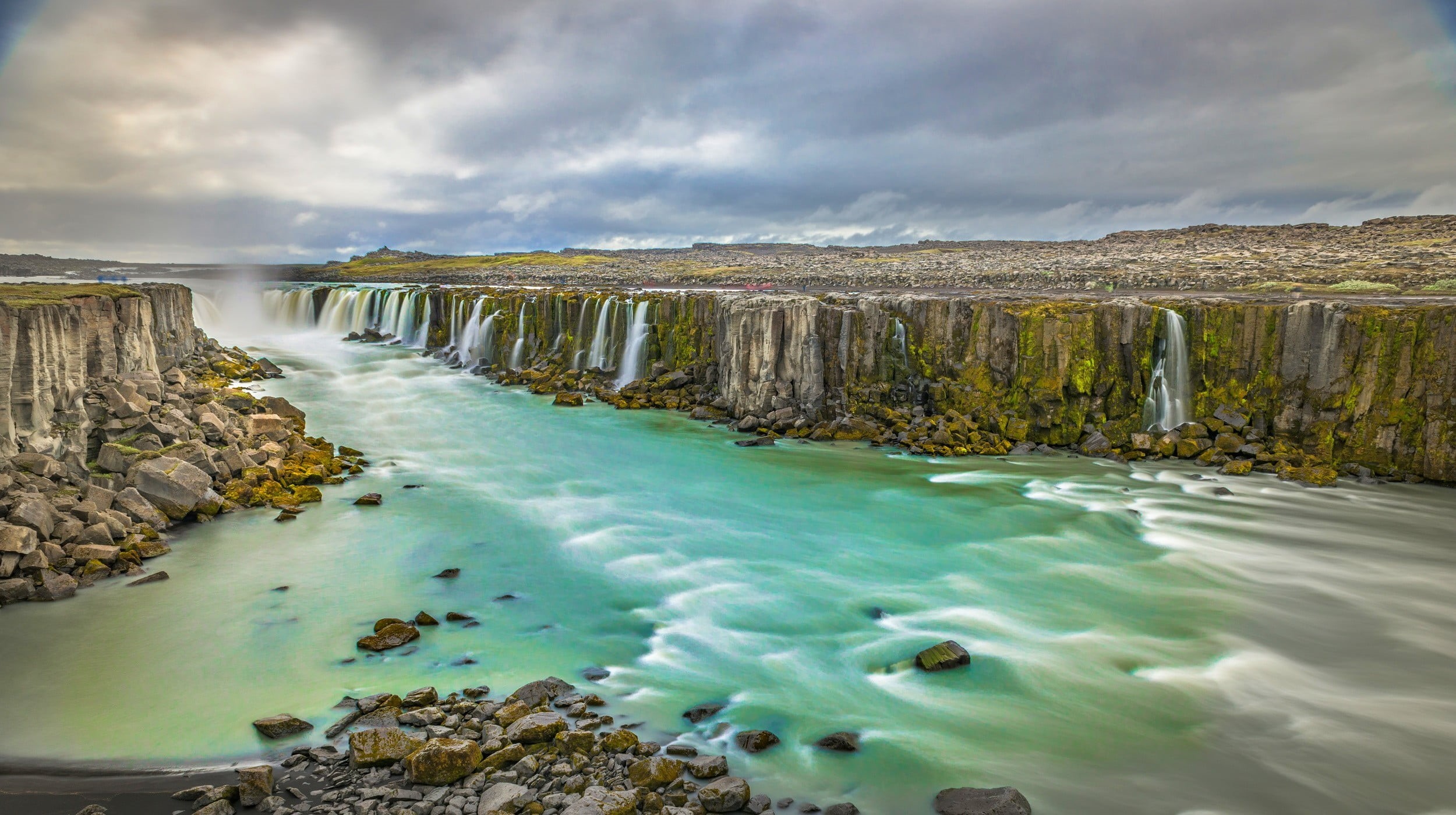 rock, cloud - sky, land, nature, Iceland, moss, canyon, landscape, waterfall, motion, mist, outdoors, flowing, day, scenics - nature, water, no people, HD Wallpaper