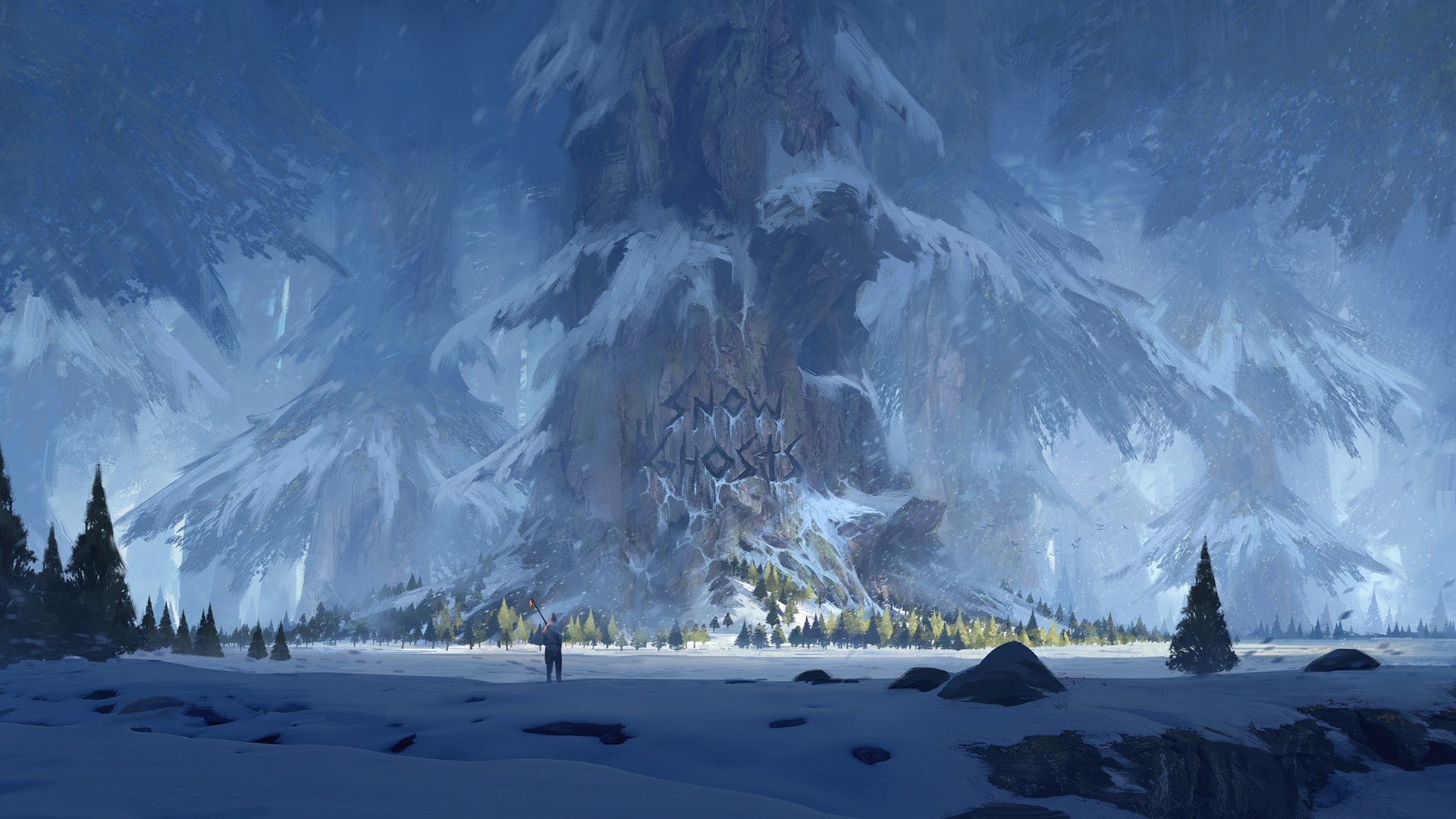 thomas stoop artwork trees snow mrsuicidesheep ghosts, winter, 1080P, land, white color, snowcapped mountain, scenics - nature, ice, frozen, beauty in nature, HD Wallpaper