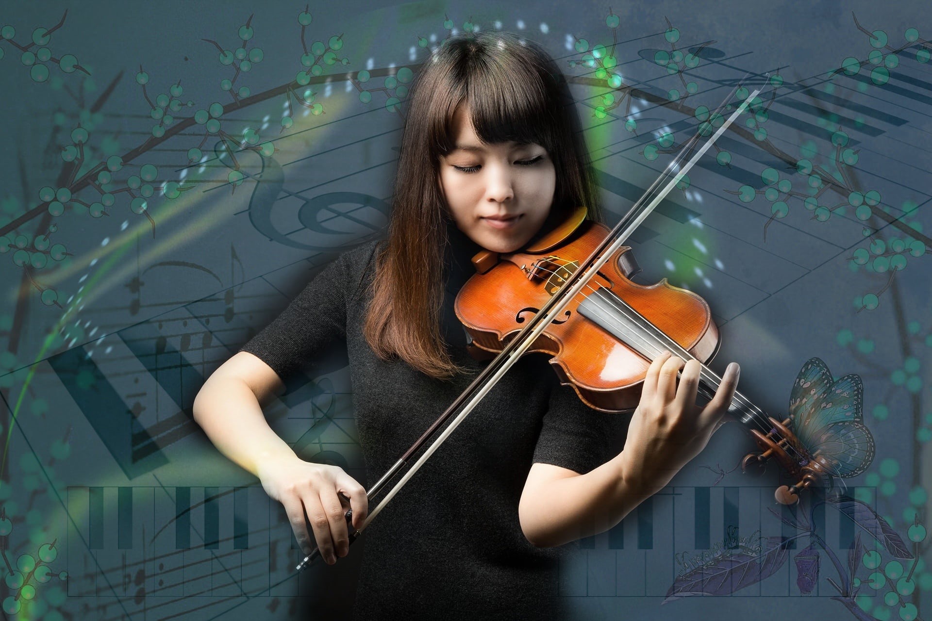 string instrument, women, playing, musical equipment, holding, note, long hair, musician, young women, artist, classical Music, 1080P, hair, musical Instrument, HD Wallpaper