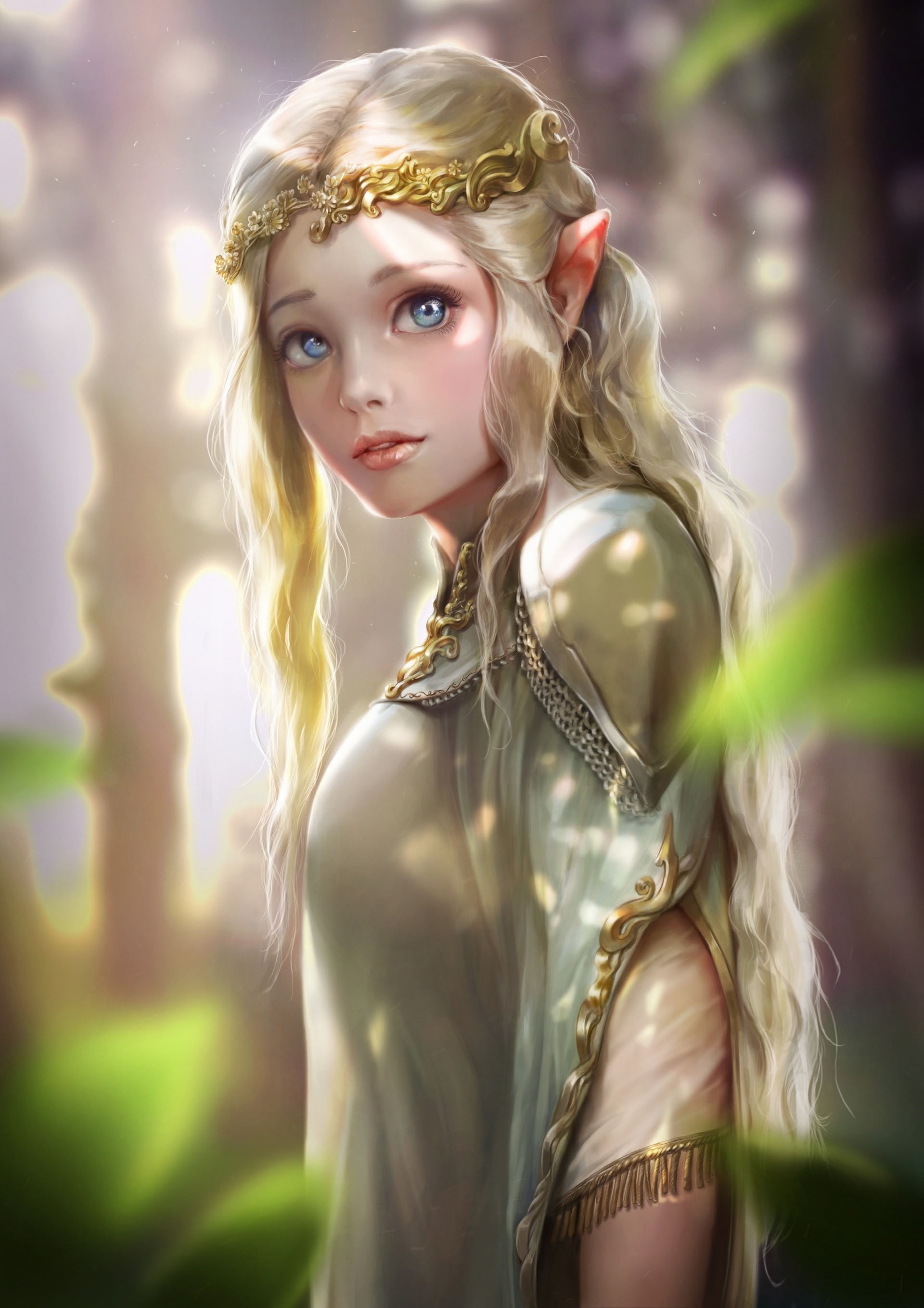 2K, girl, beautiful, salt, artstation, elf, fantasy, bluish, original, art, Phone HD Wallpaper