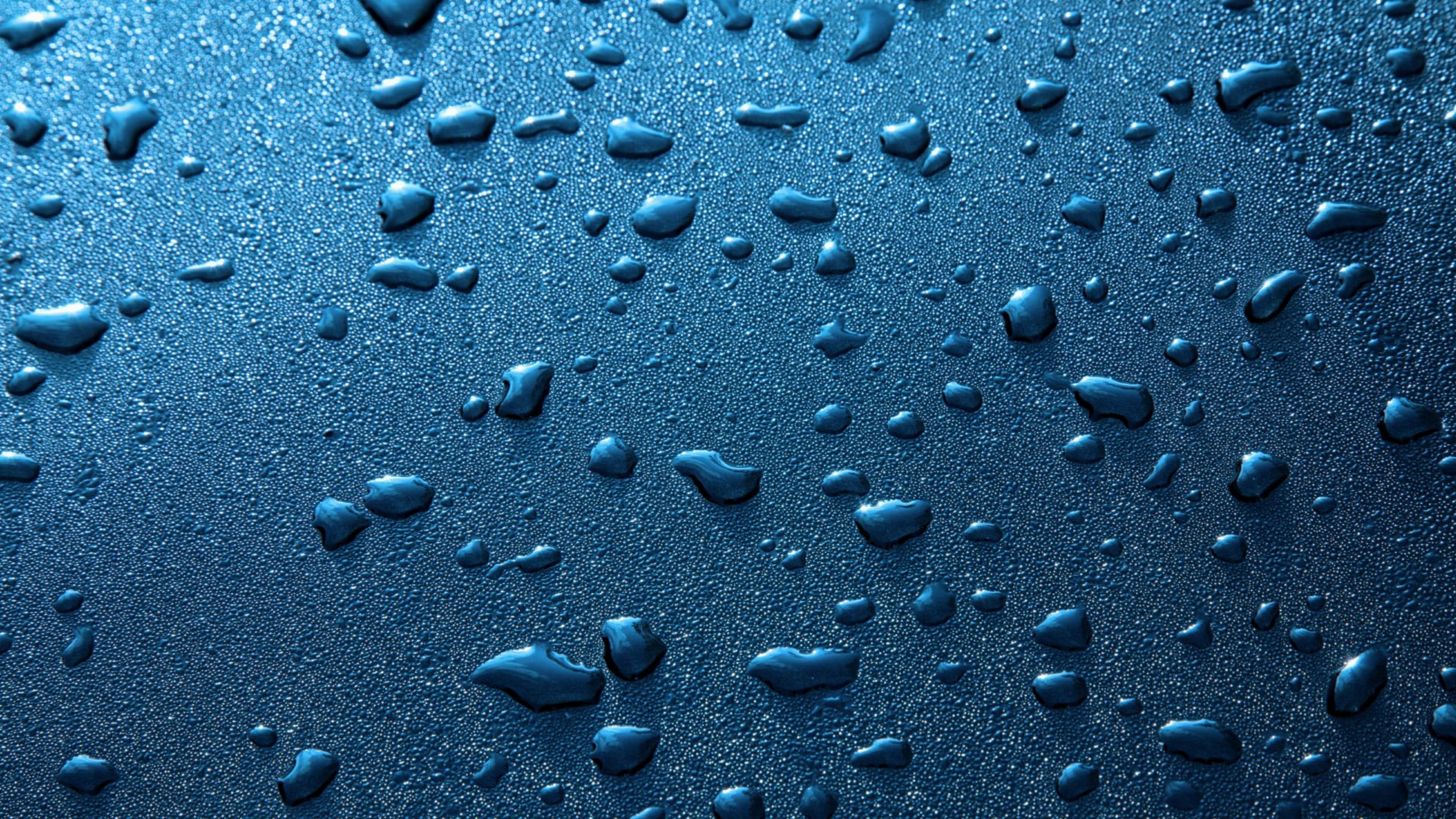 surface, blue, close up, drop, macro photography, liquid bubble, bluish, water drops, azure, 4K, water, HD Wallpaper