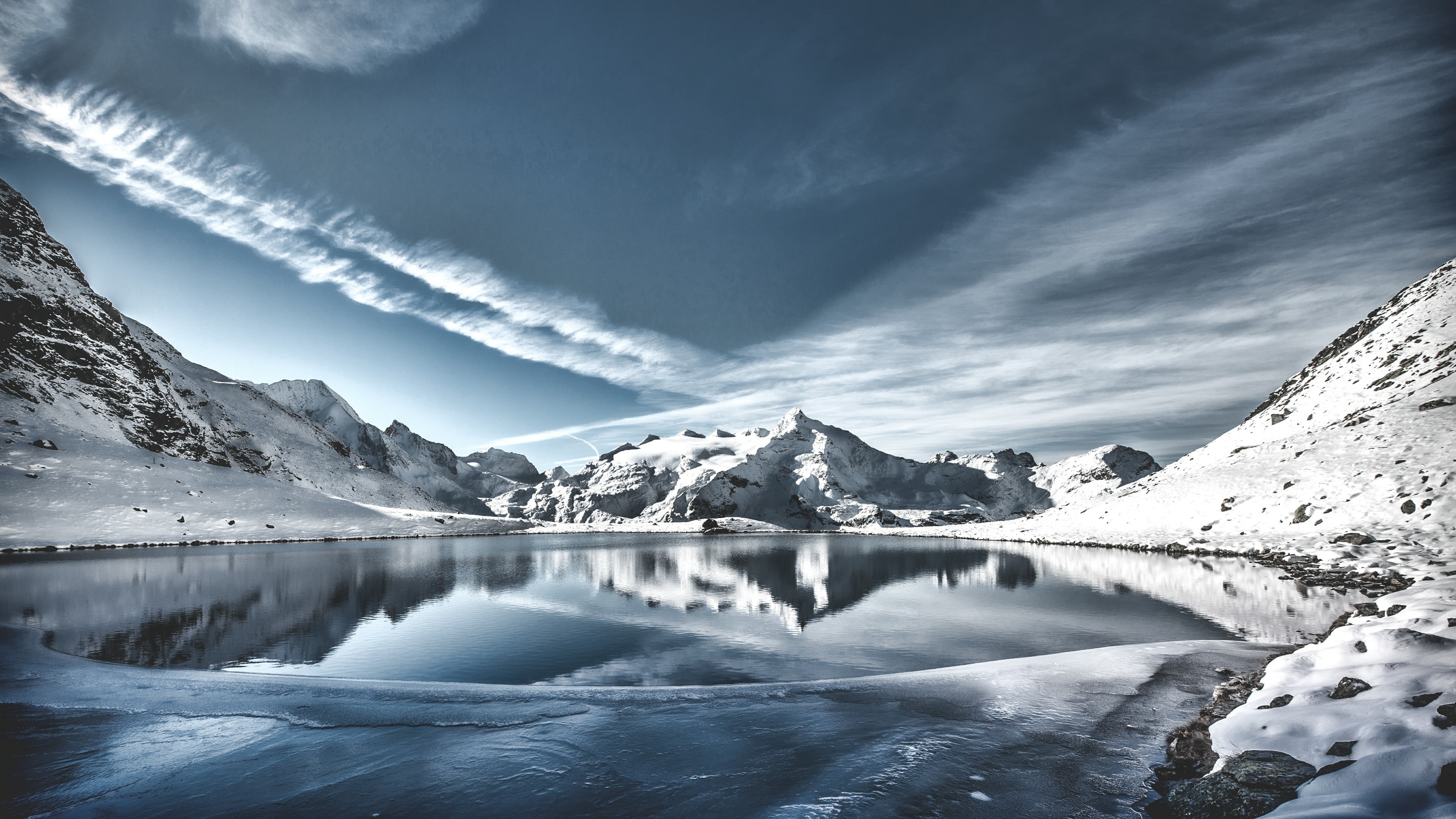 cloud, bluish, environment, no people, tranquil scene, ice, mountain, daytime, tranquility, freezing, reflection, wilderness, snowcapped mountain, mountain range, HD Wallpaper