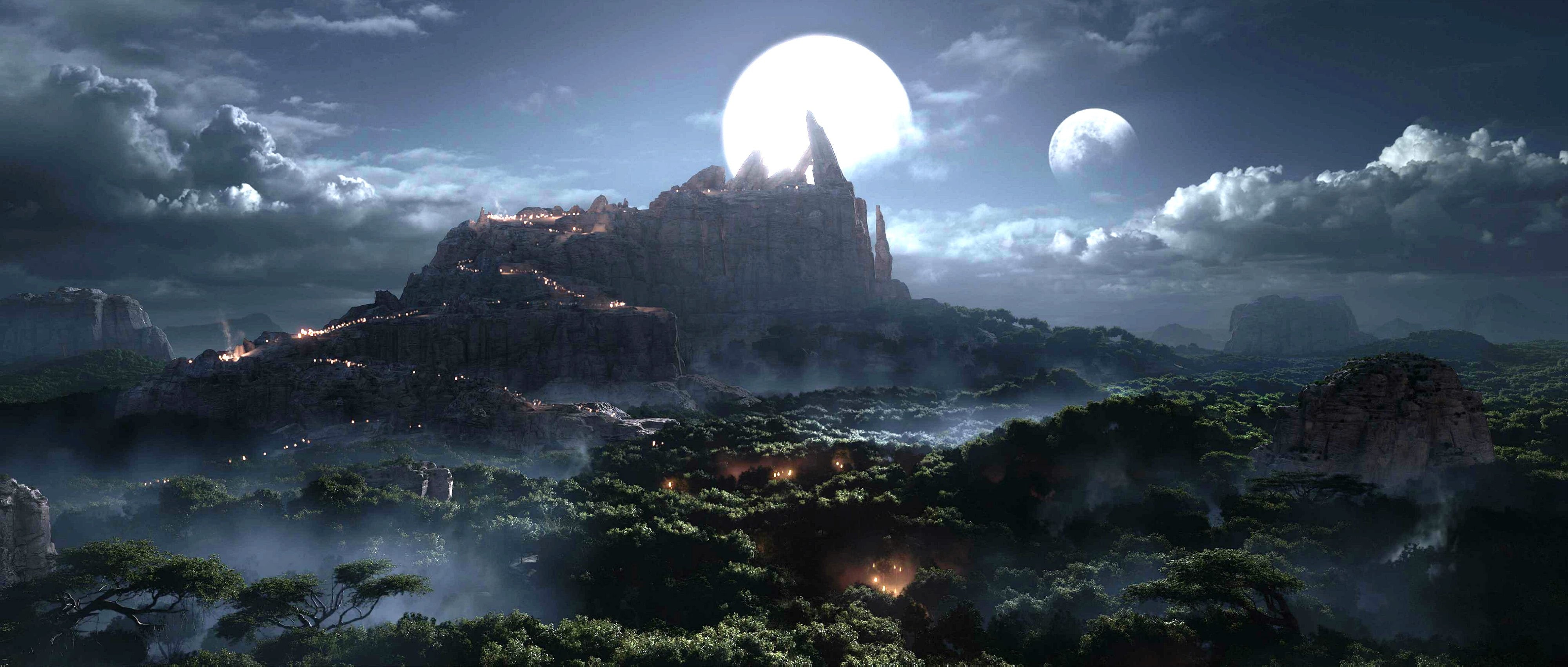 tranquility, WARCRAFT, built structure, landscape, cloud - sky, no people, WORLD, warlords, storm, wow, fantasy, land, sky, architecture, beauty in nature, HD Wallpaper