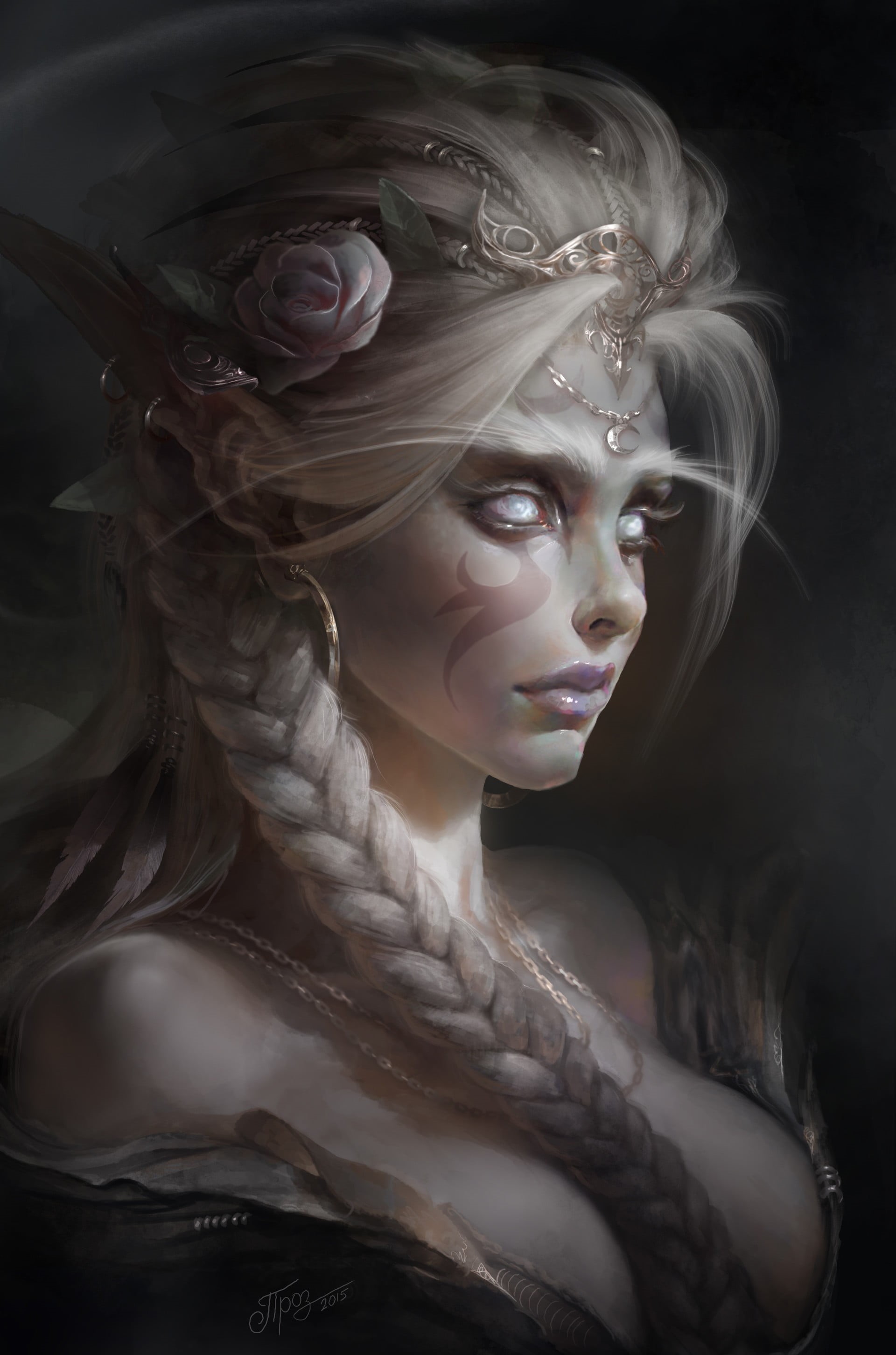 painting, beautiful people, young adult, glamour, elegance, elves, hair, beautiful woman, Dmitry Prozorov, looking at camera, adult, young women, beauty, Phone HD Wallpaper